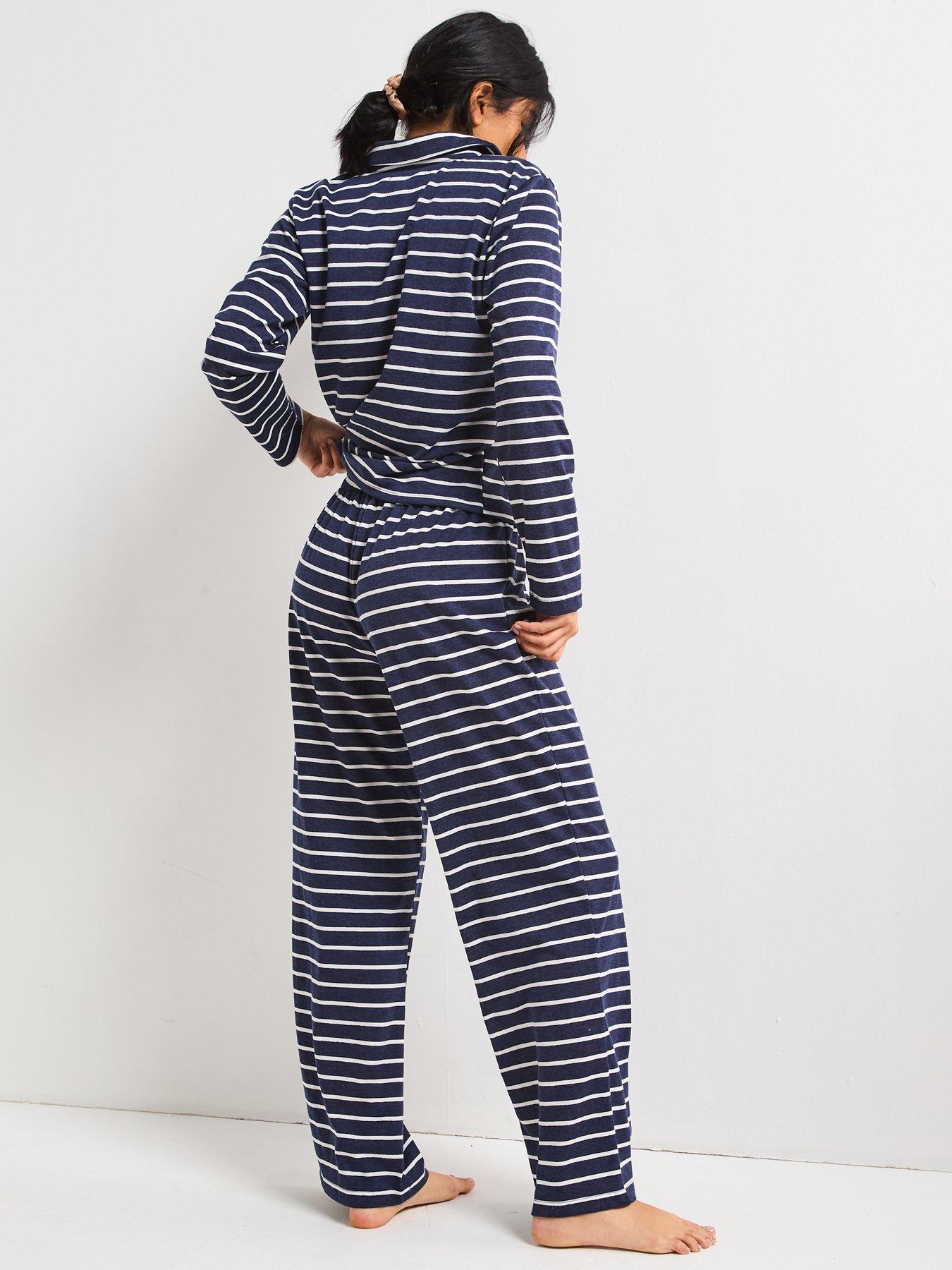 v-by-very-marl-stripe-soft-touch-revere-pyjama-set-navystillFront
