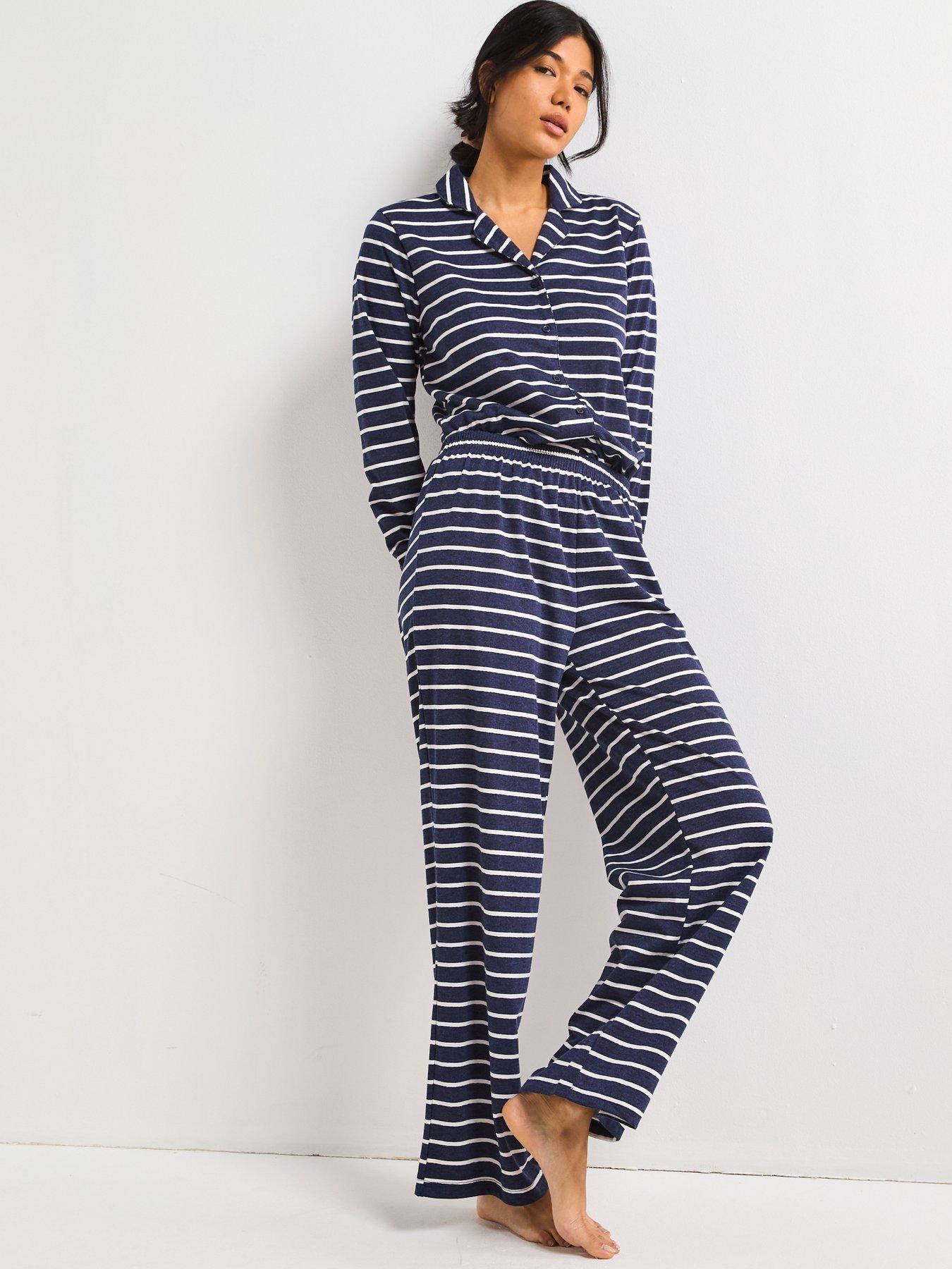 v-by-very-marl-stripe-soft-touch-revere-pyjama-set-navyoutfit