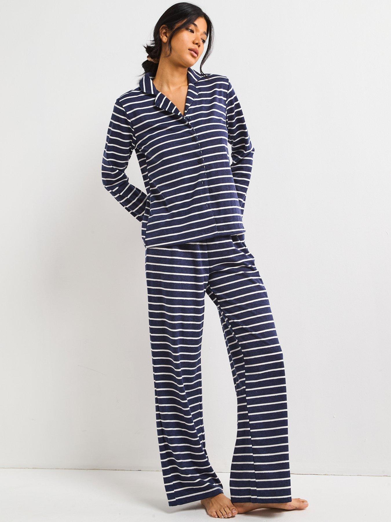 v-by-very-marl-stripe-soft-touch-revere-pyjama-set-navydetail