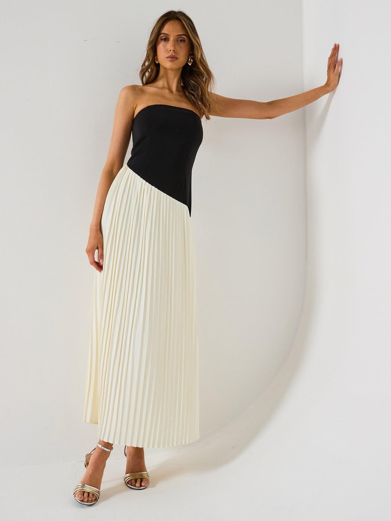 Image 1 of 6 of Six Stories Contrast Bandeau Pleated Maxi Dress - Multi