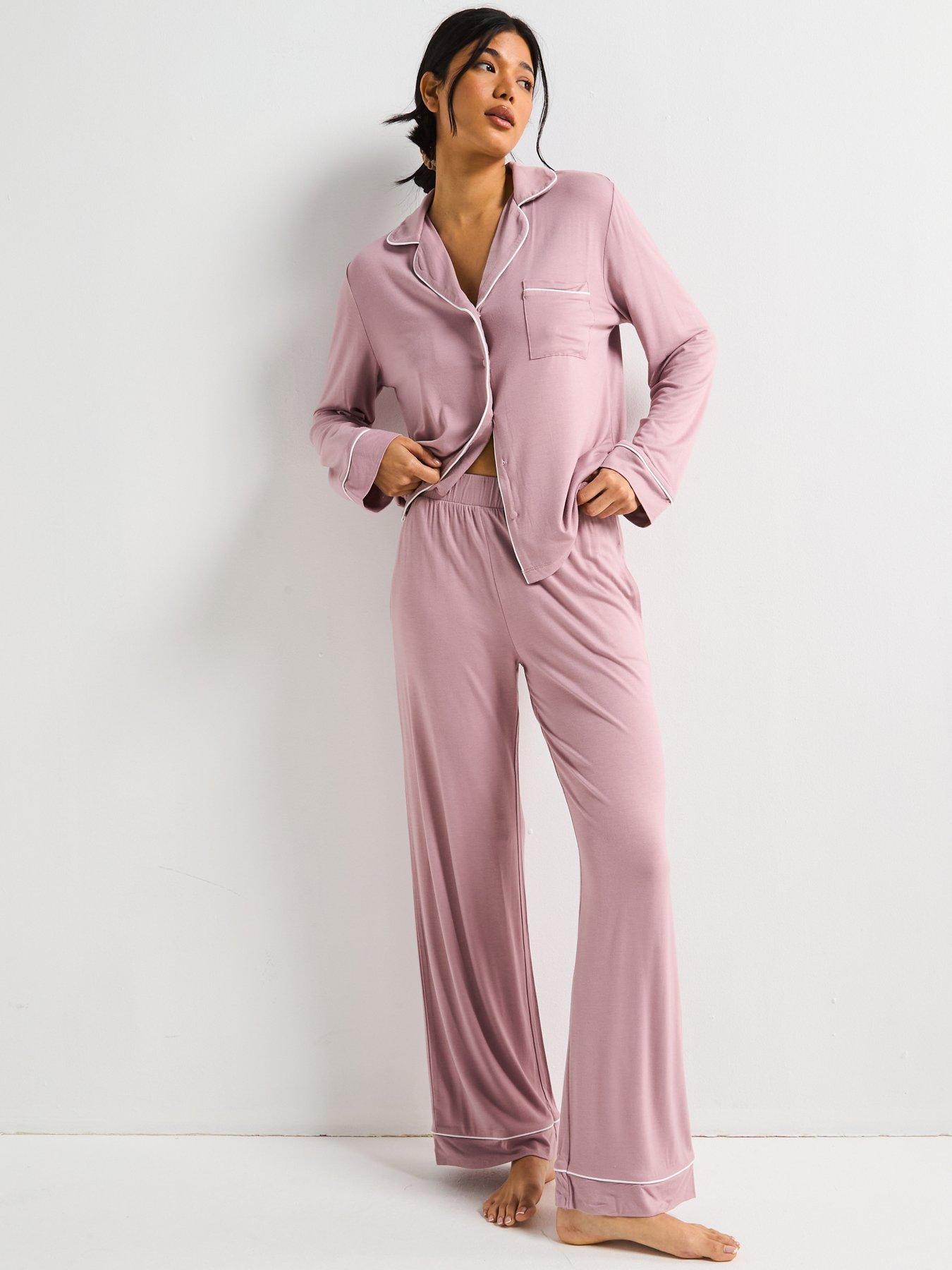 V by Very Long Sleeve Soft Touch Jersey Revere Pyjama Set - Purple