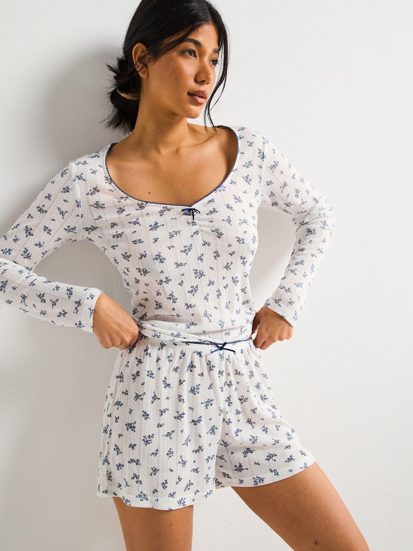 v-by-very-floral-henley-short-pyjama-set-whitefront