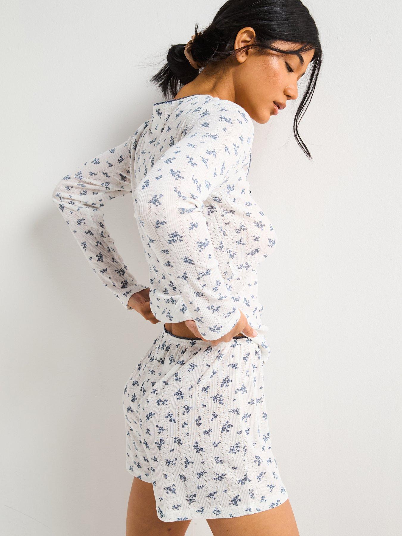 v-by-very-floral-henley-short-pyjama-set-whitestillFront