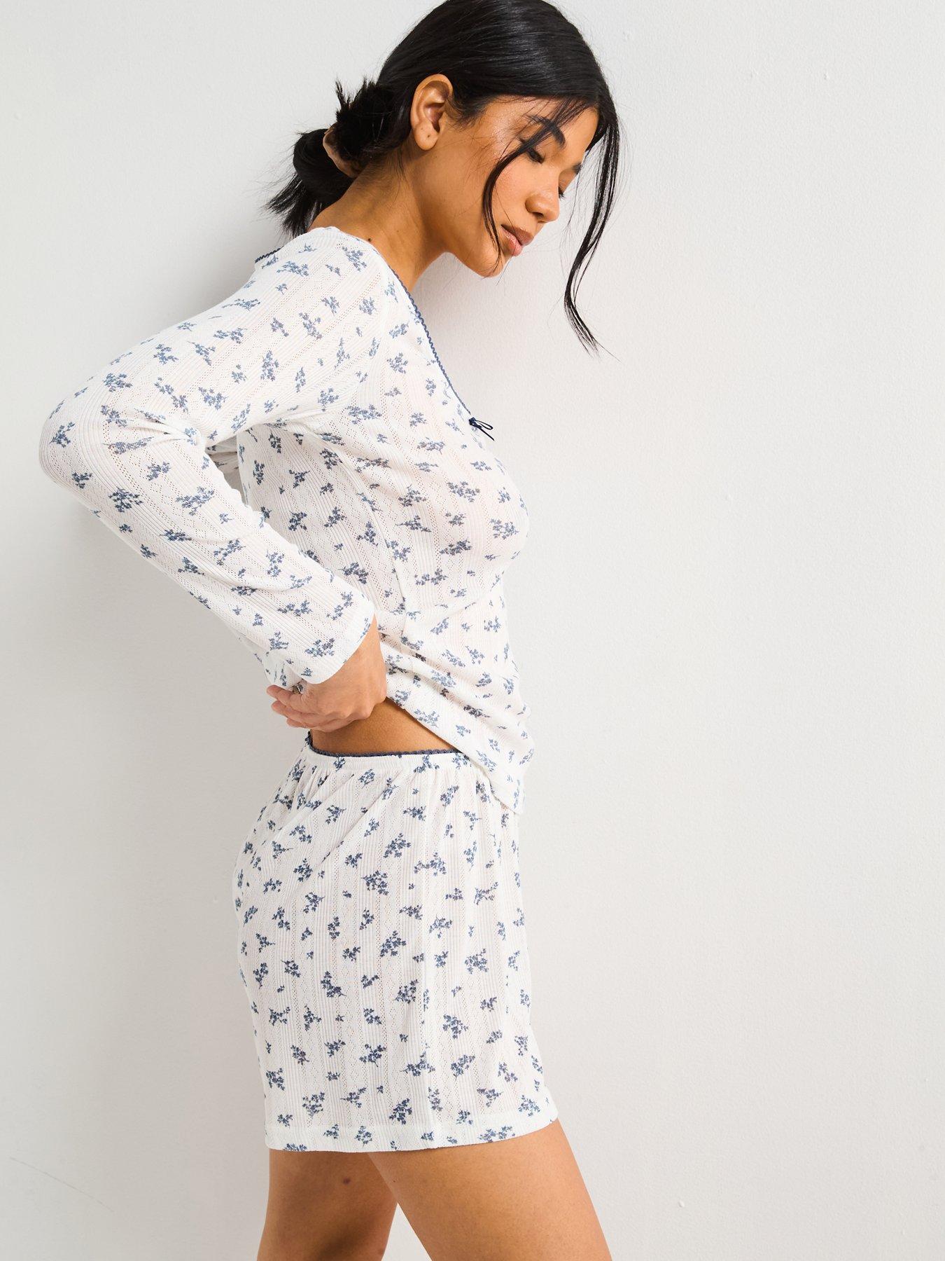 v-by-very-floral-henley-short-pyjama-set-whitedetail