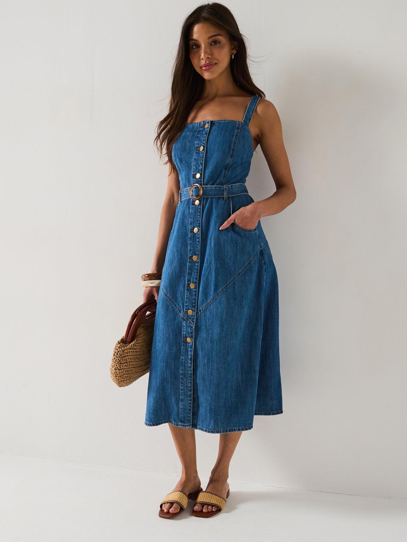 undefined Western Denim Dress - Mid Wash