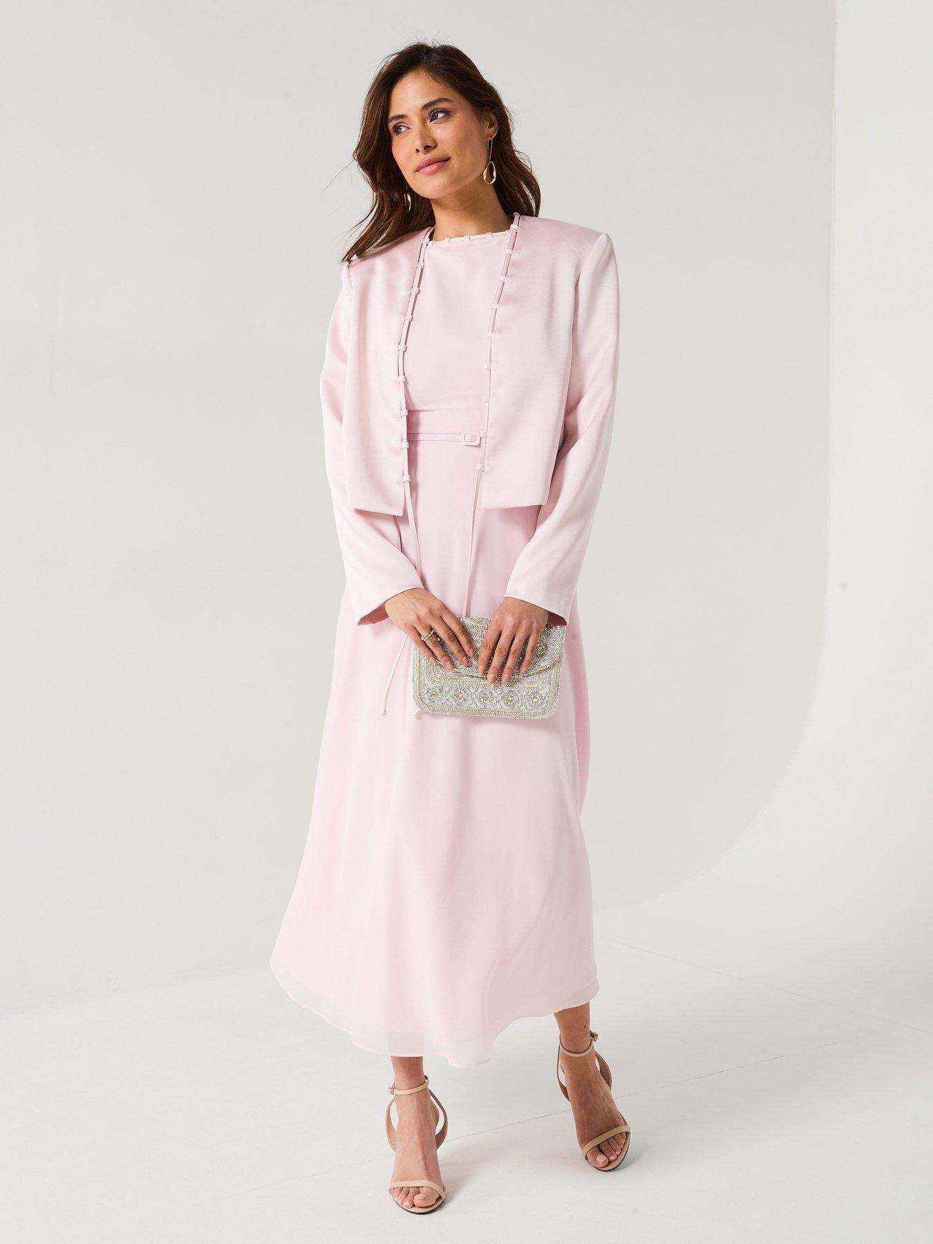Image 1 of 6 of Six Stories Tailored Trim Detail Satin Jacket - Pink