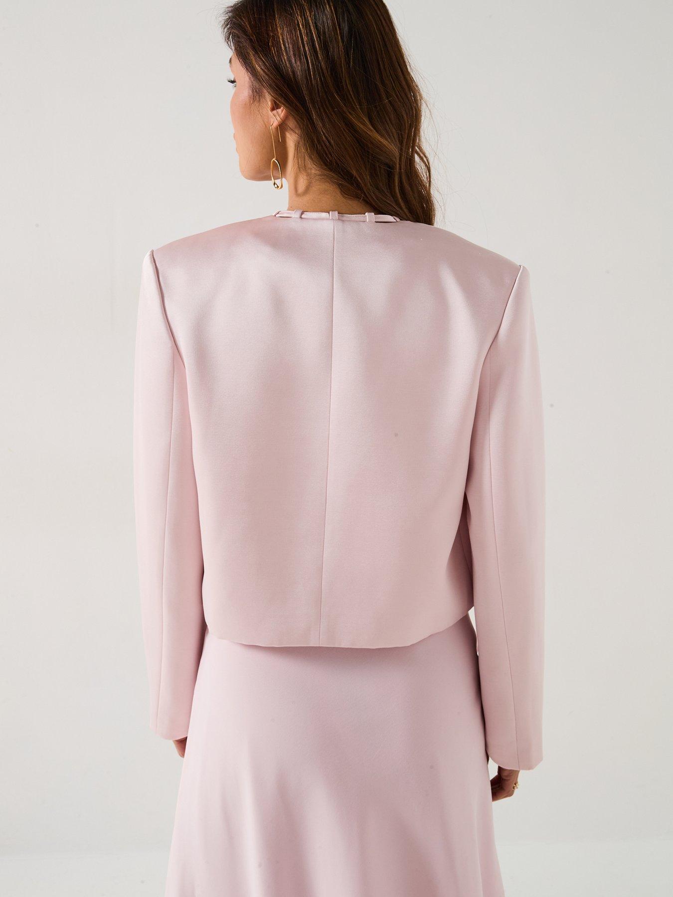 Image 2 of 6 of Six Stories Tailored Trim Detail Satin Jacket - Pink