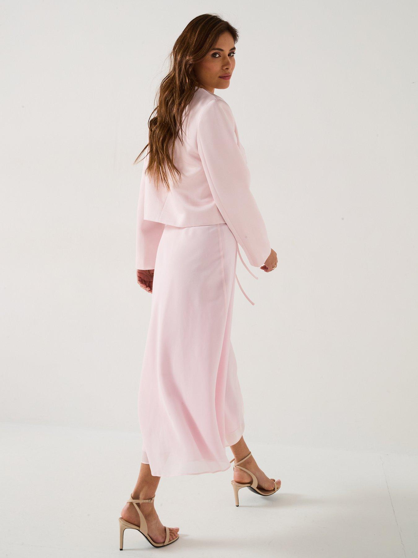 Image 5 of 6 of Six Stories Tailored Trim Detail Satin Jacket - Pink