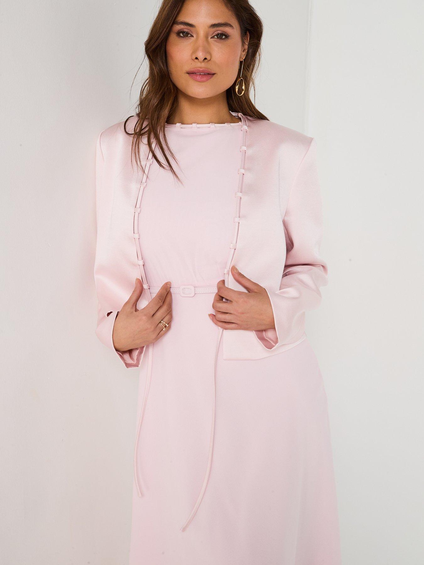 Image 6 of 6 of Six Stories Tailored Trim Detail Satin Jacket - Pink