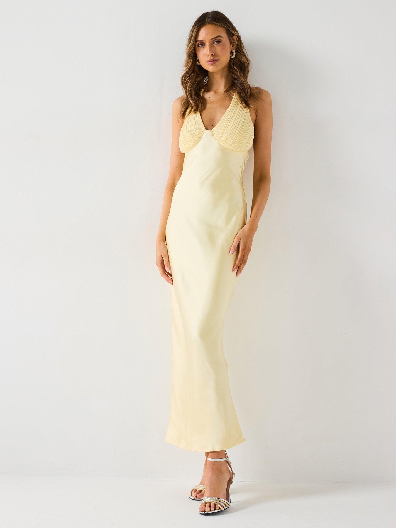 Image 1 of 6 of Six Stories Pleated Halter Neck Midaxi Dress - Yellow