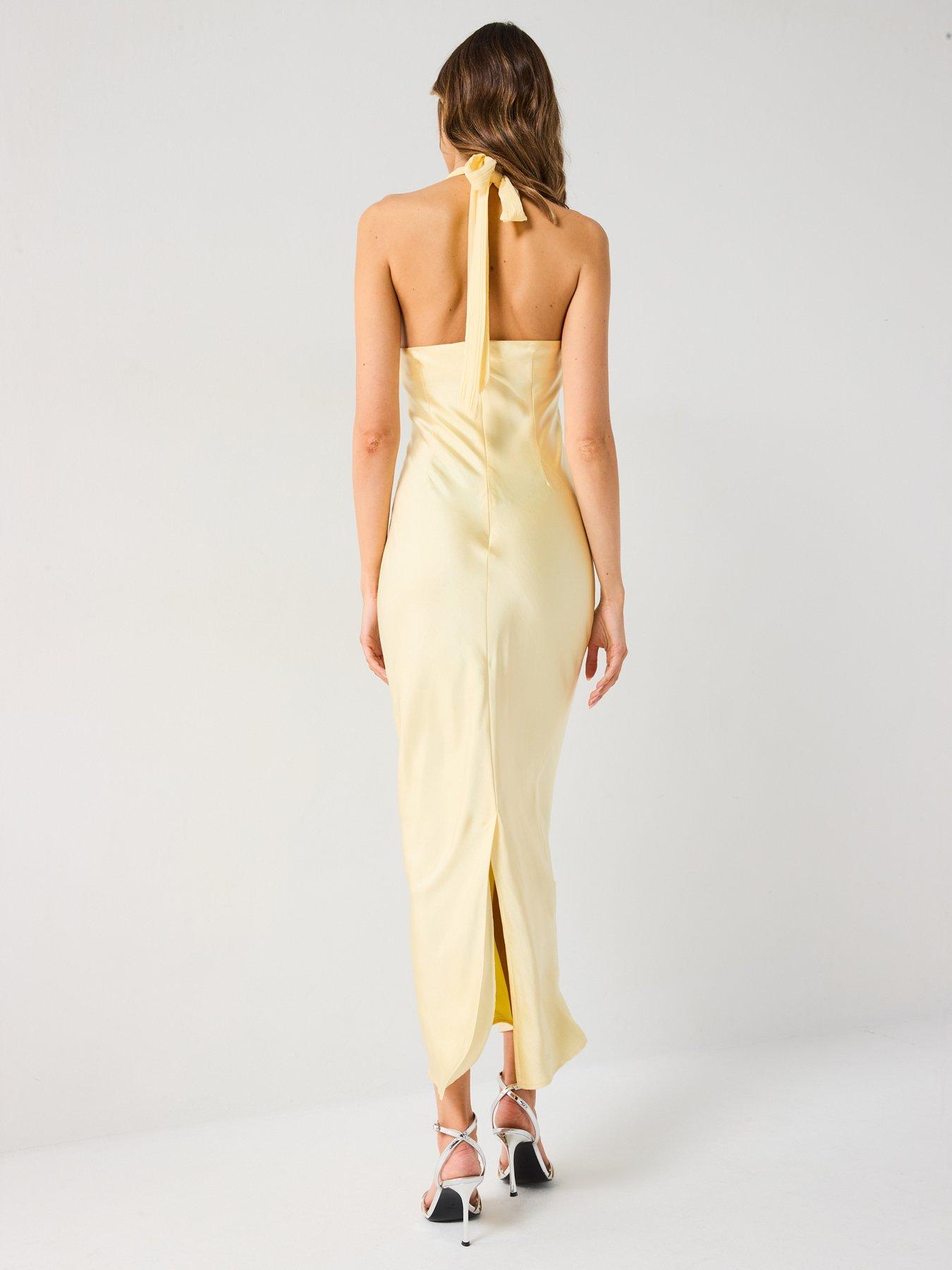 Image 2 of 6 of Six Stories Pleated Halter Neck Midaxi Dress - Yellow