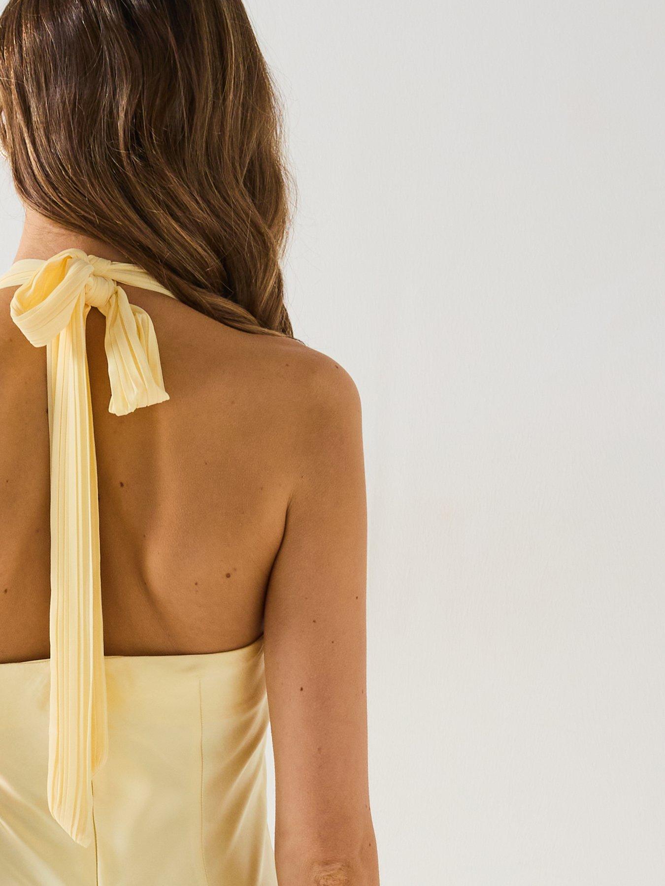 Image 4 of 6 of Six Stories Pleated Halter Neck Midaxi Dress - Yellow