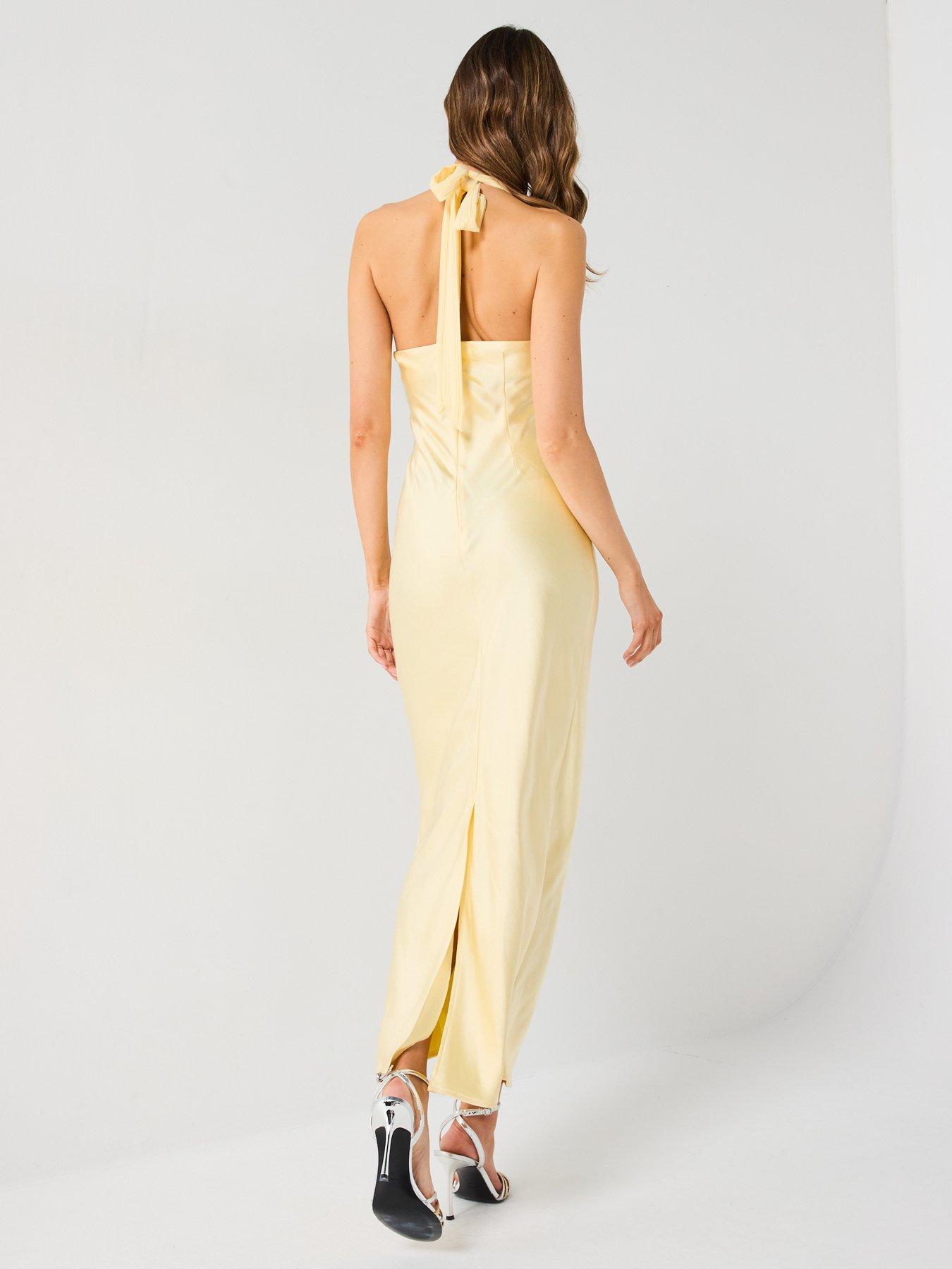 Image 6 of 6 of Six Stories Pleated Halter Neck Midaxi Dress - Yellow
