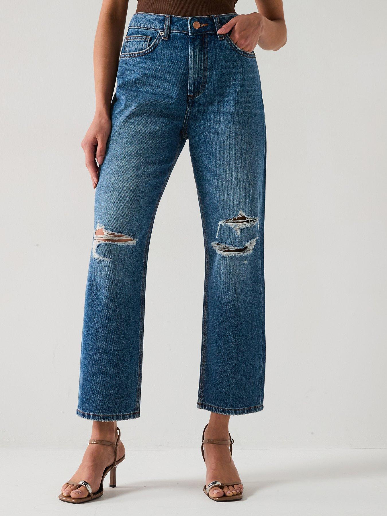 V by Very Distressed Authentic Boyfriend Jeans - Dark Wash