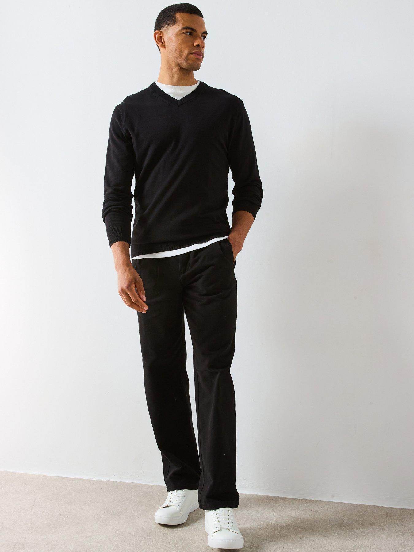 The Very Collection Cotton Rich Knitted V Neck Jumper - Black