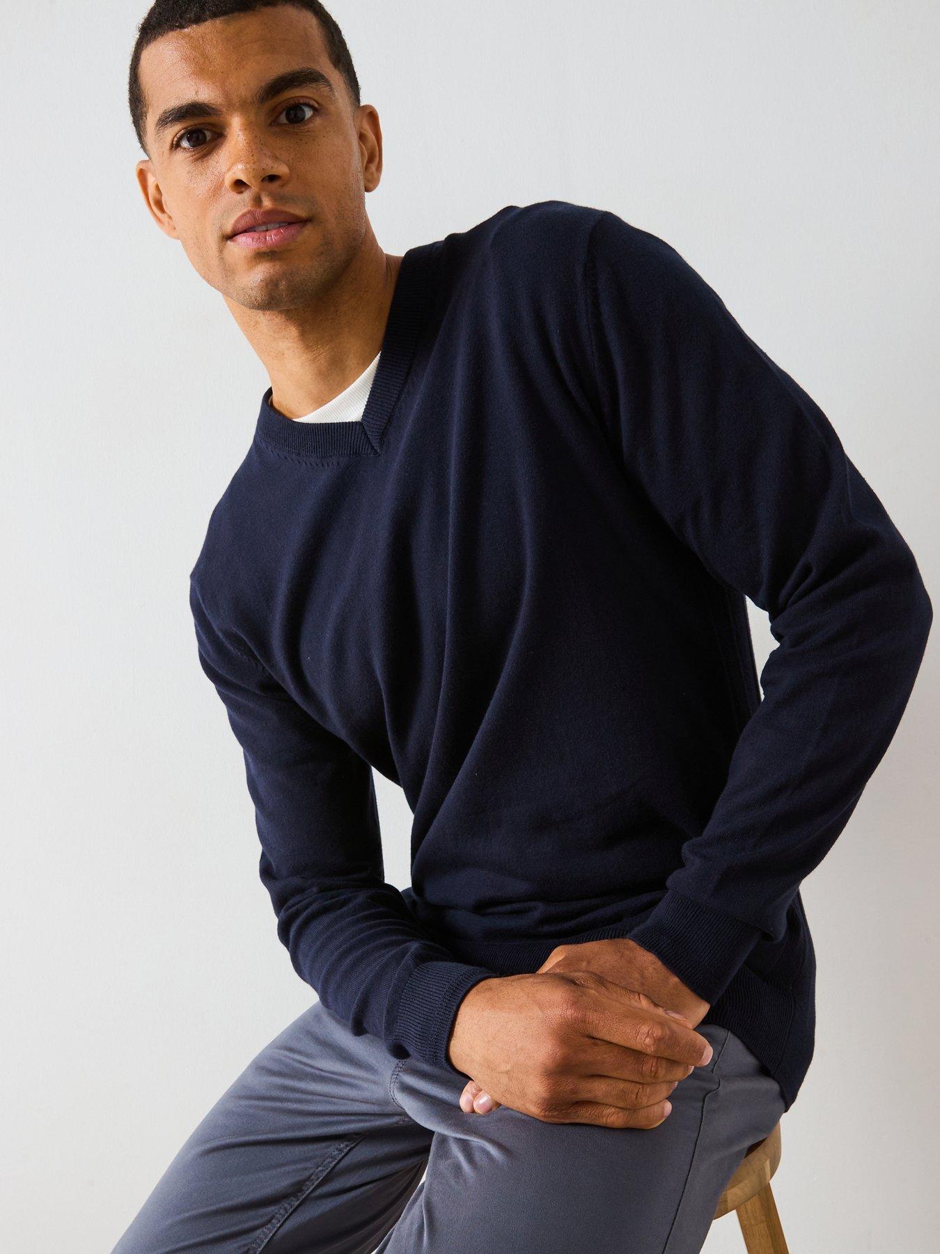 The Very Collection Cotton Rich Knitted V Neck Jumper - Navy