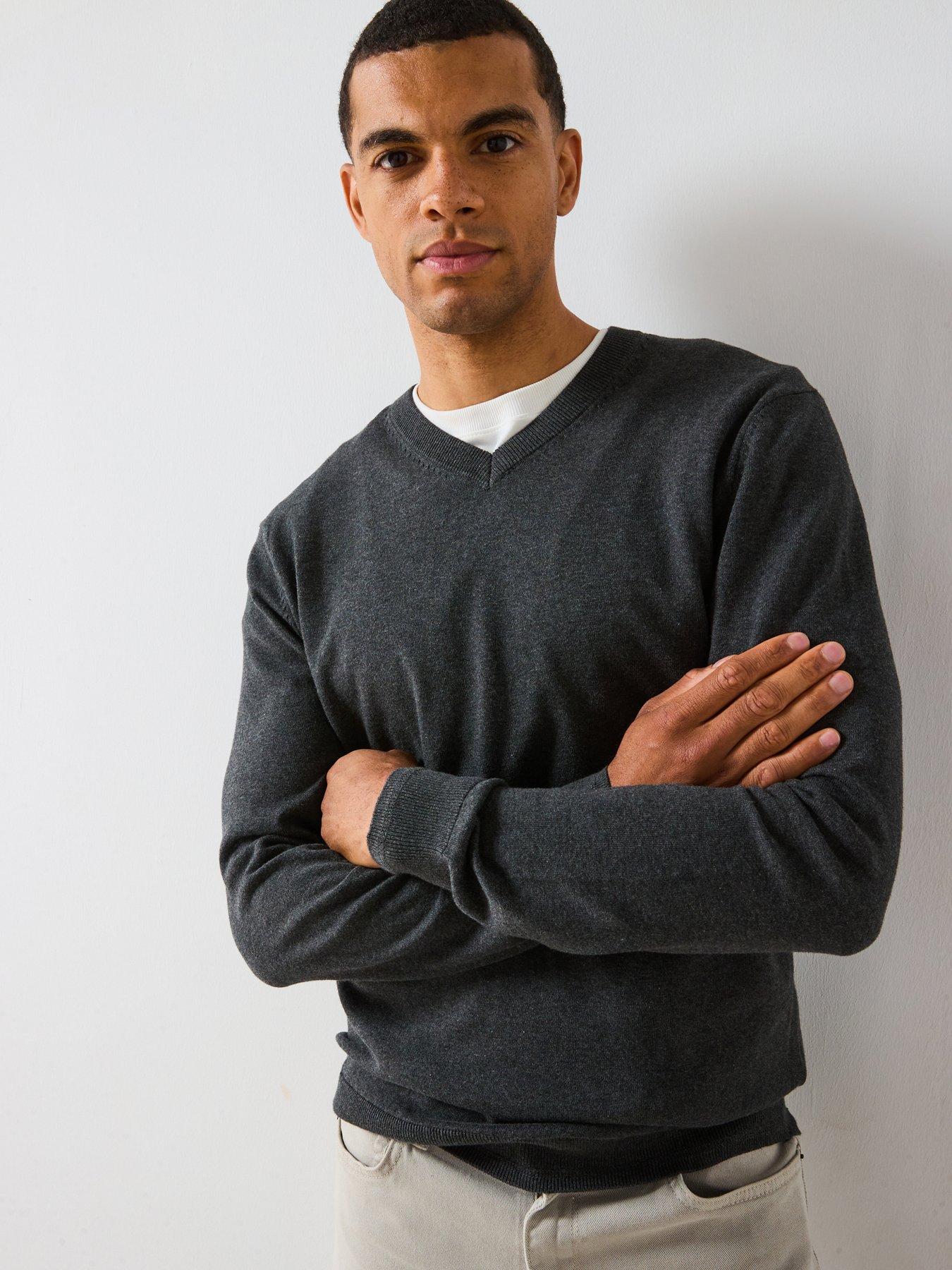 The Very Collection Cotton Rich Knitted V Neck Jumper - Charcoal