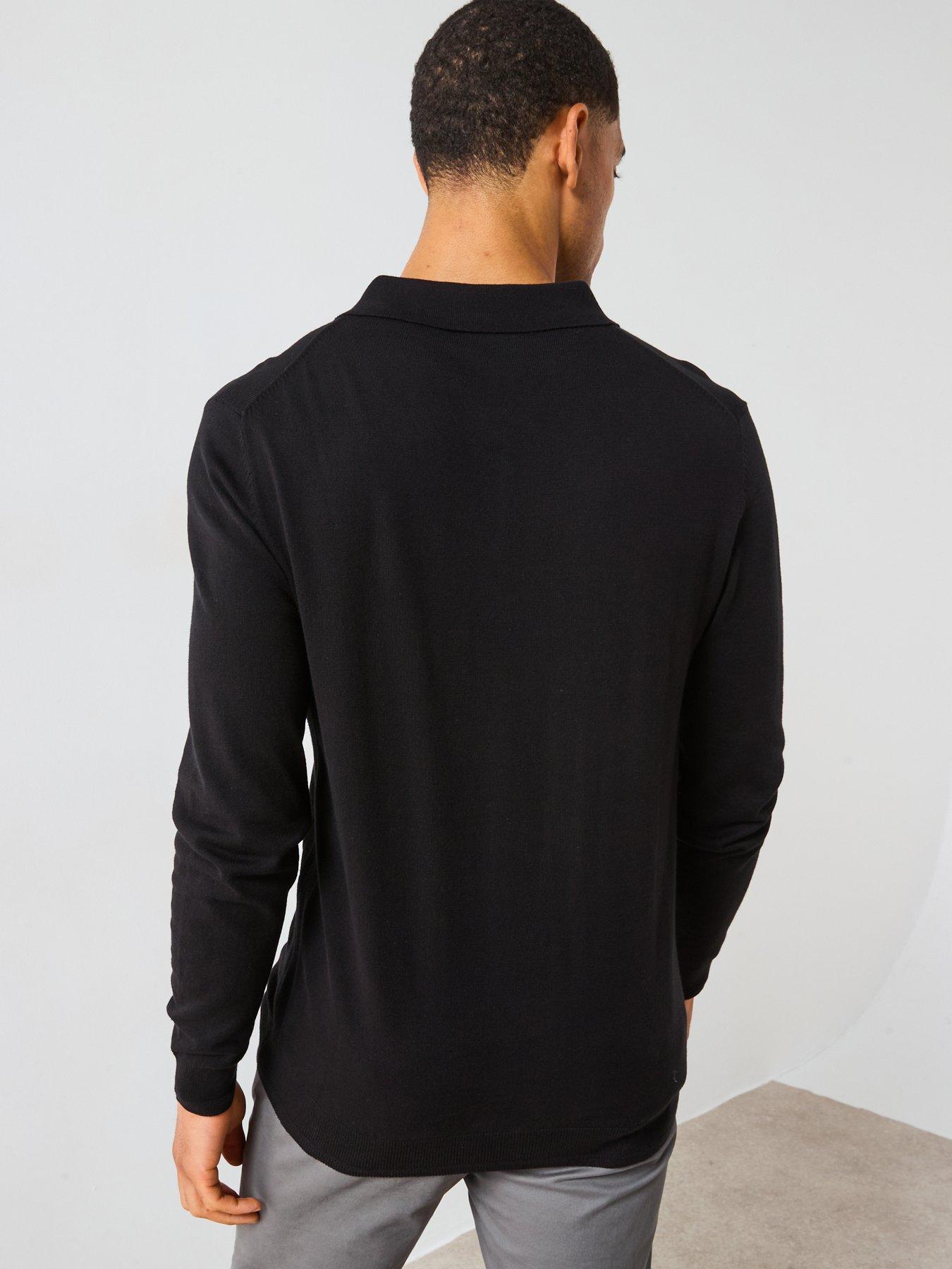 the-very-collection-cotton-rich-knitted-long-sleeve-polo-top-blackstillFront