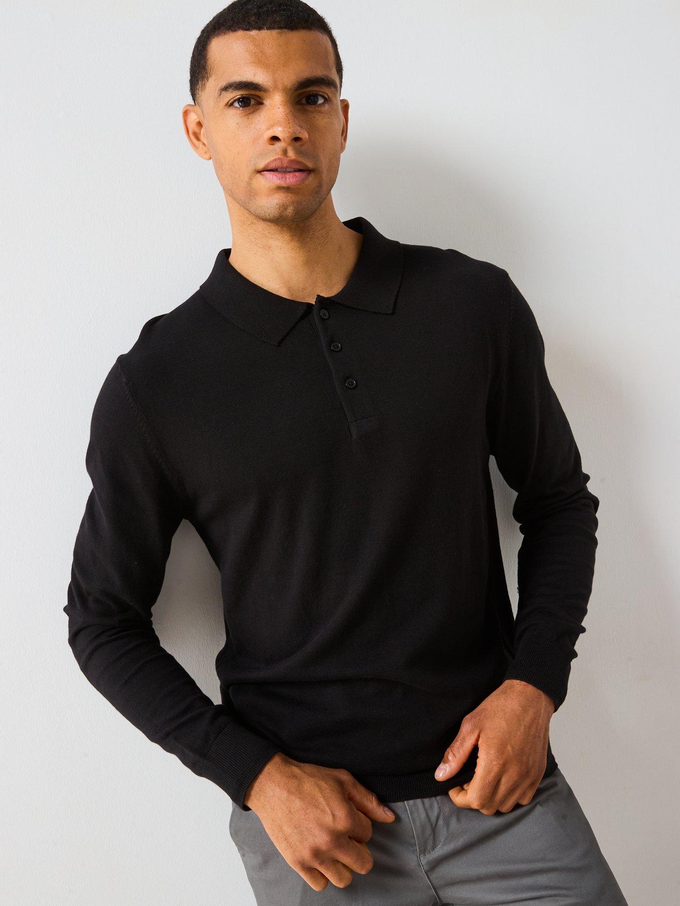 Image 4 of 6 of The Very Collection Cotton Rich Knitted Long Sleeve Polo Top - Black