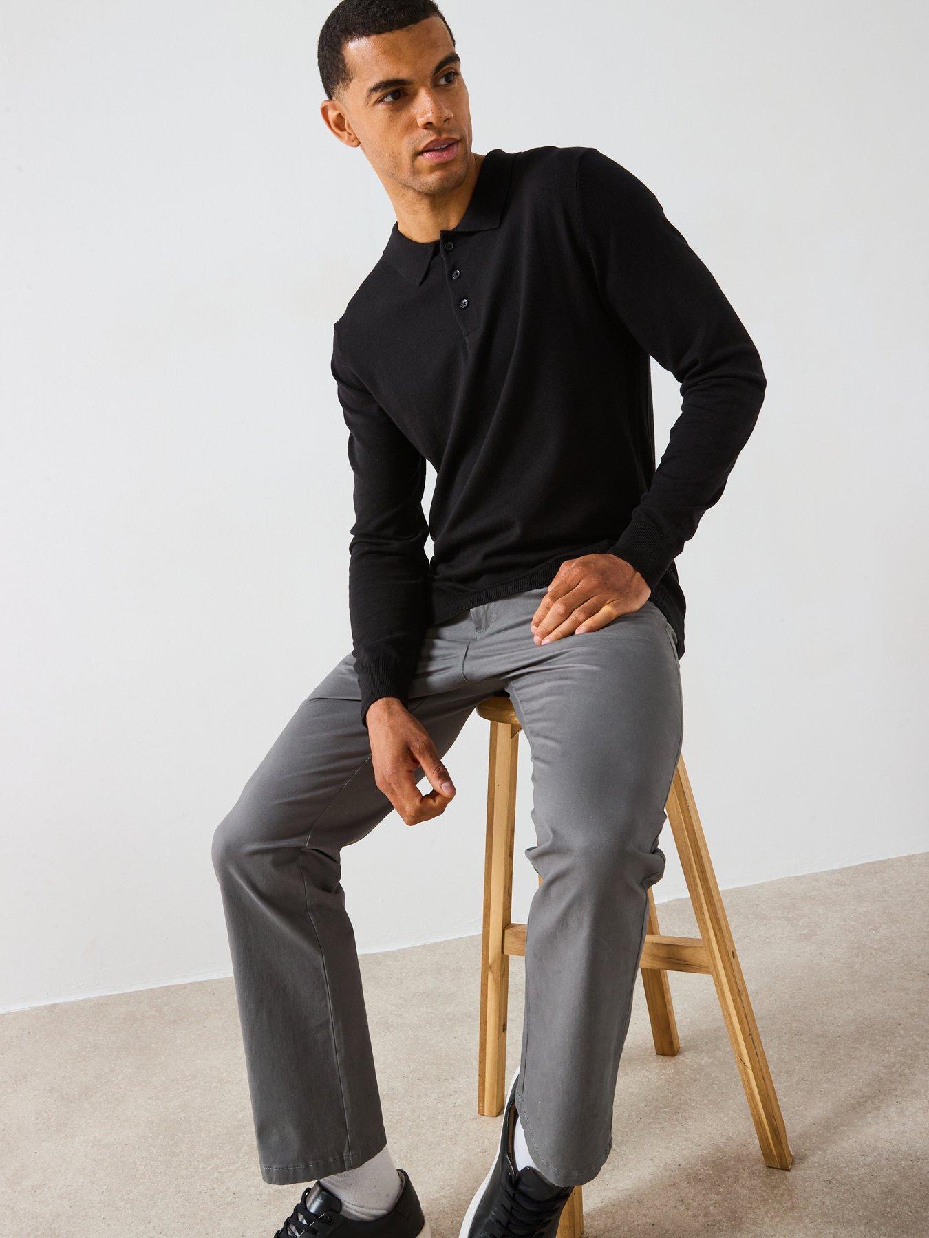 the-very-collection-cotton-rich-knitted-long-sleeve-polo-top-blackdetail