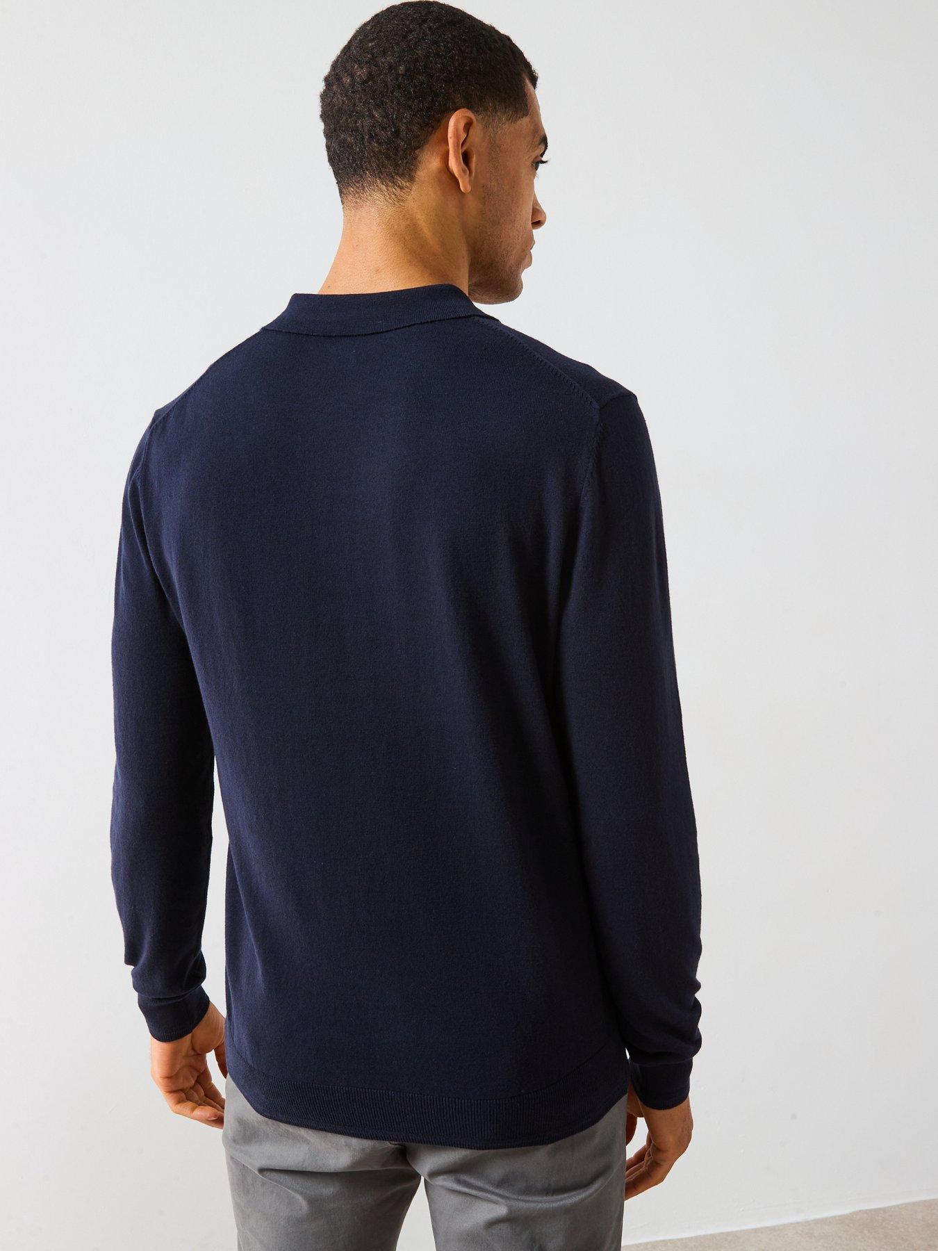 Image 2 of 5 of The Very Collection Cotton Rich Knitted Long Sleeve Polo Top - Navy