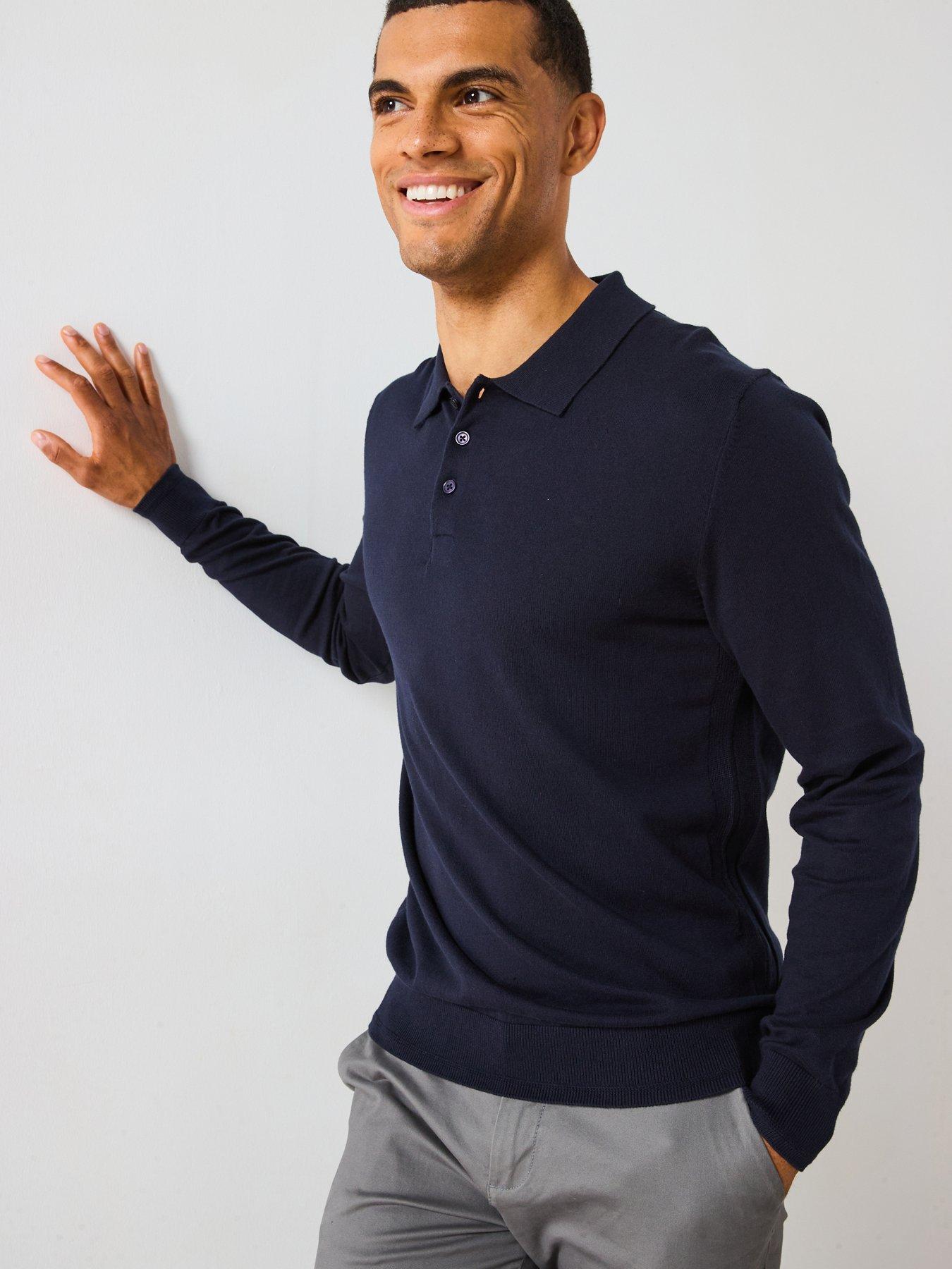 Image 4 of 5 of The Very Collection Cotton Rich Knitted Long Sleeve Polo Top - Navy