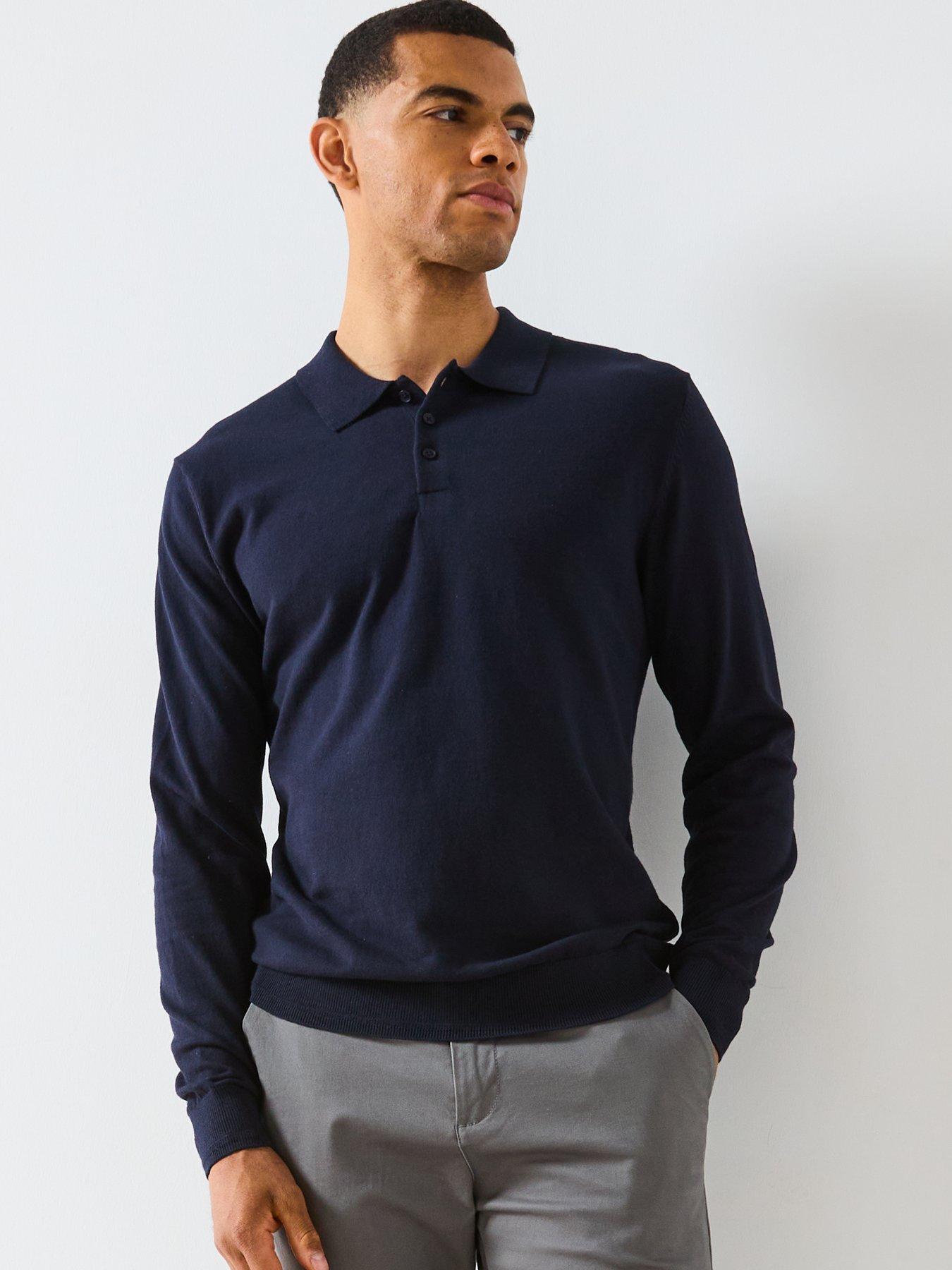 Image 5 of 5 of The Very Collection Cotton Rich Knitted Long Sleeve Polo Top - Navy