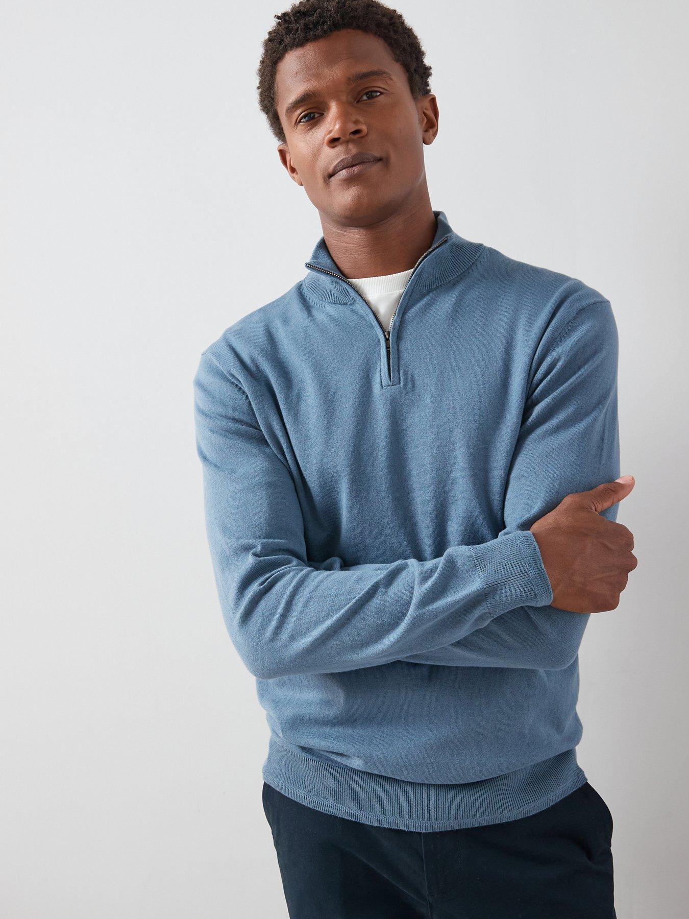 undefined Cotton Rich Knitted 1/4 Zip Jumper - Blue