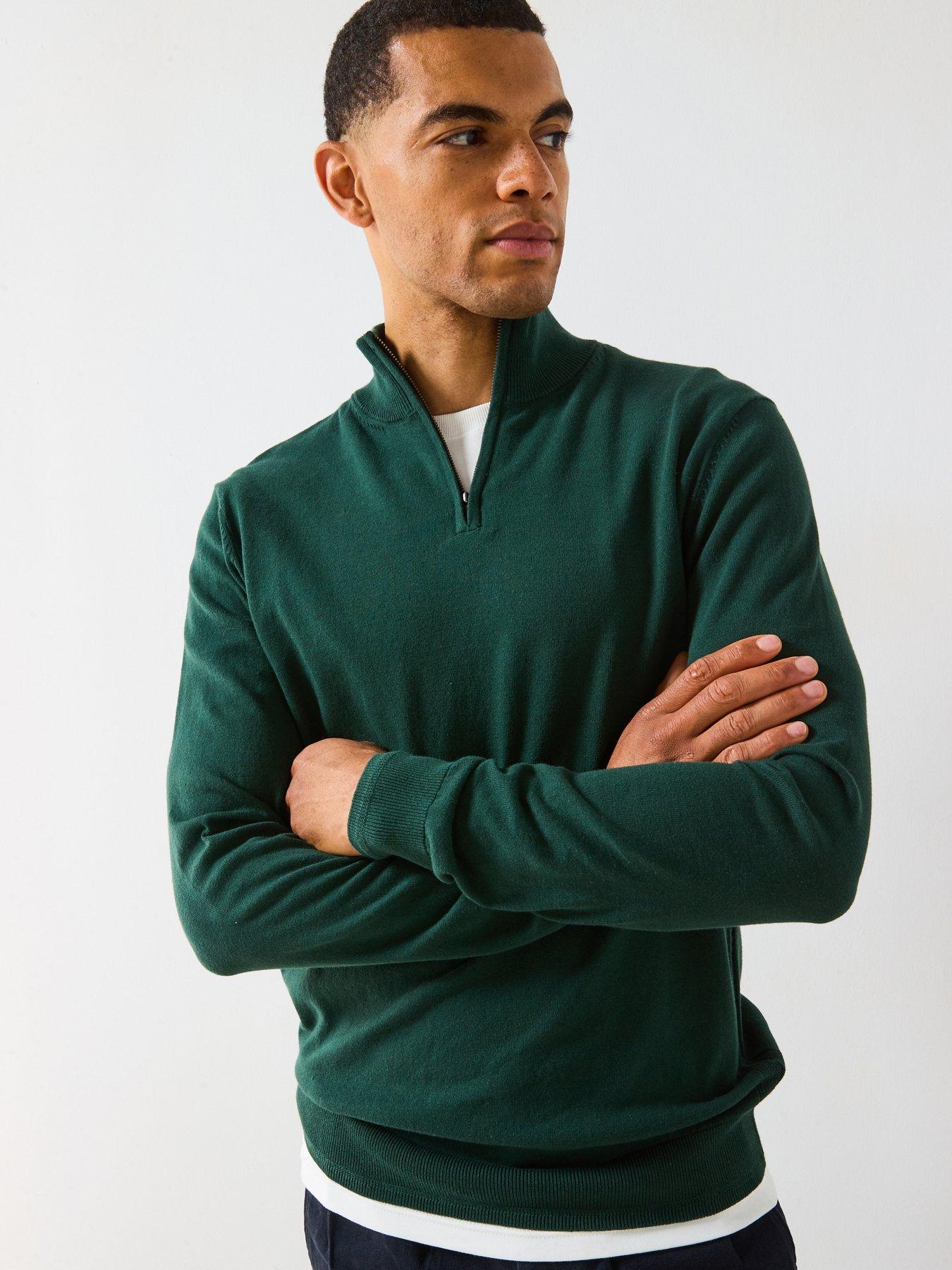 The Very Collection Cotton Rich Knitted 1/4 Zip Jumper - Green