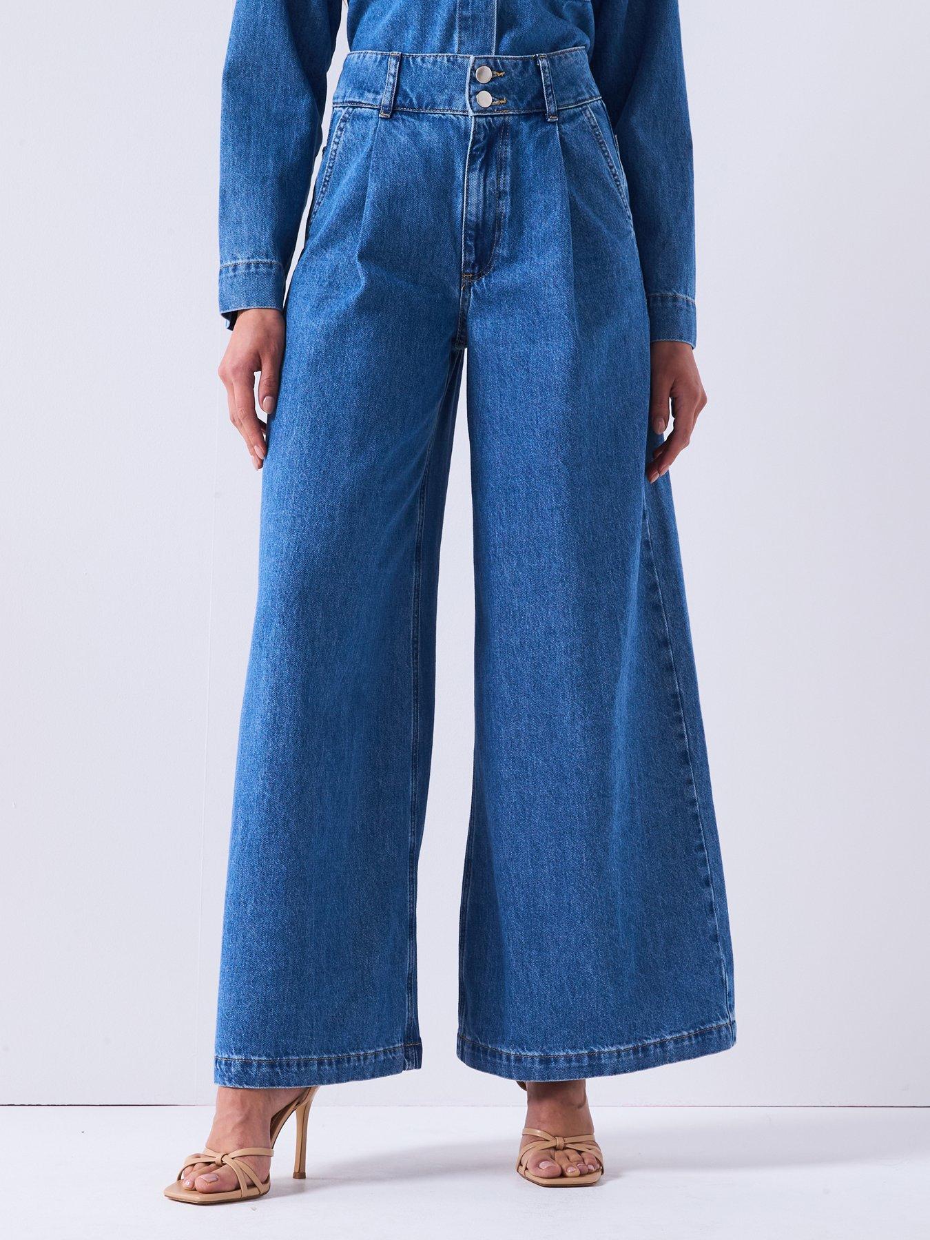 V by Very High Waist Palazzo Co-Ord Jeans - Mid Wash