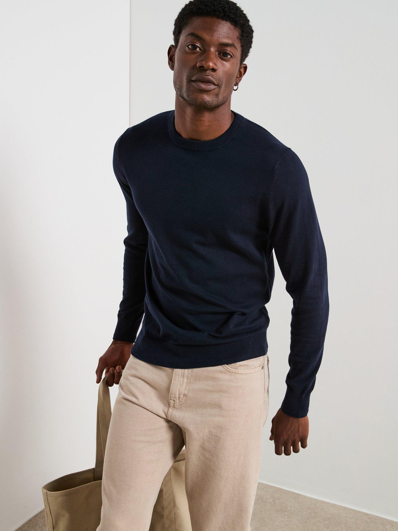 The Very Collection Cotton Rich Knitted Crew Neck Jumper - Navy