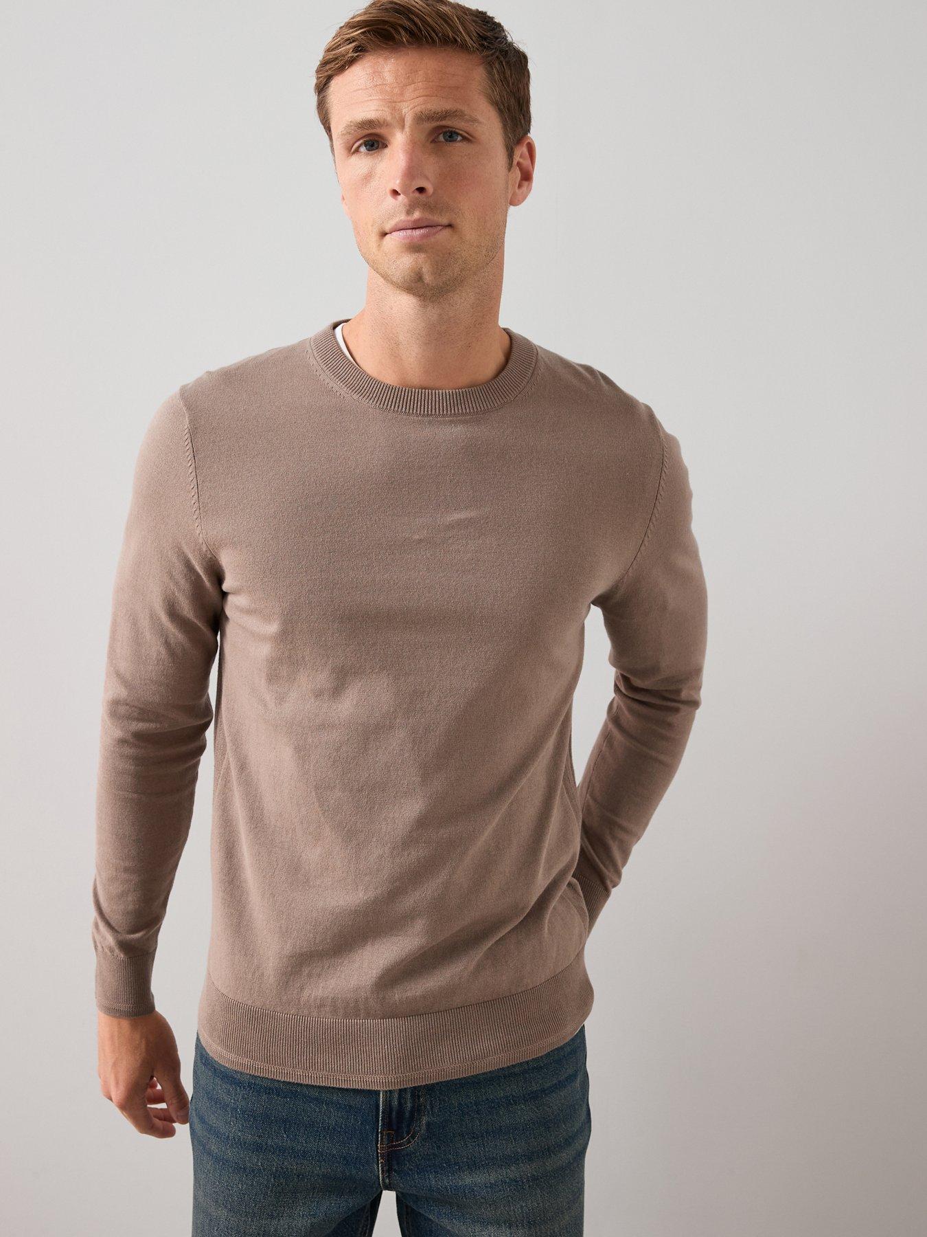 the-very-collection-cotton-rich-knitted-crew-neck-jumpernbsp--light-brown