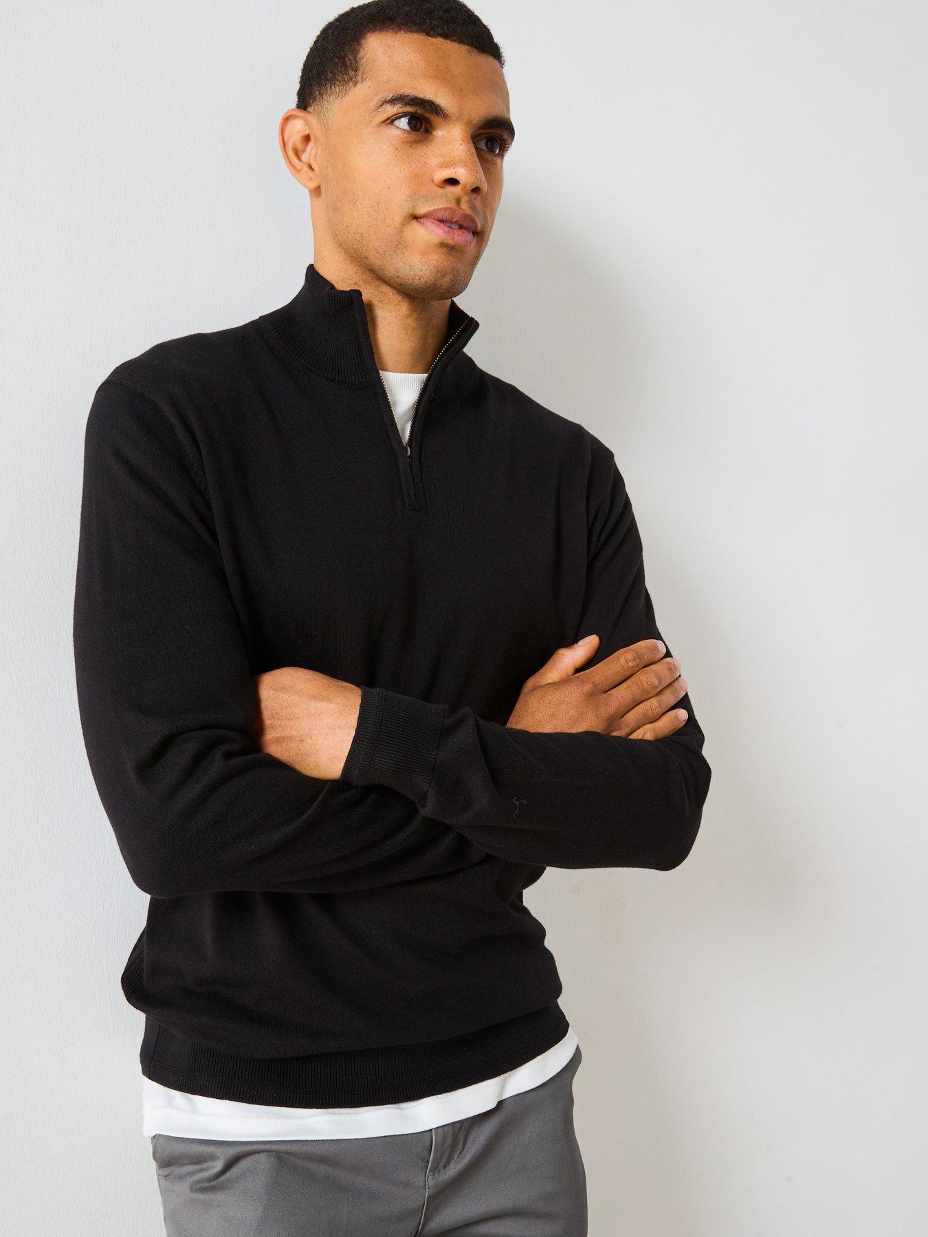 The Very Collection Cotton Rich Knitted 1/4 Zip Jumper -black