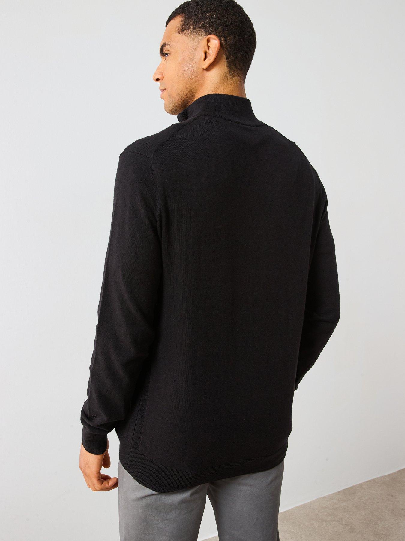 the-very-collection-cotton-rich-knitted-14-zip-jumper--blackstillFront