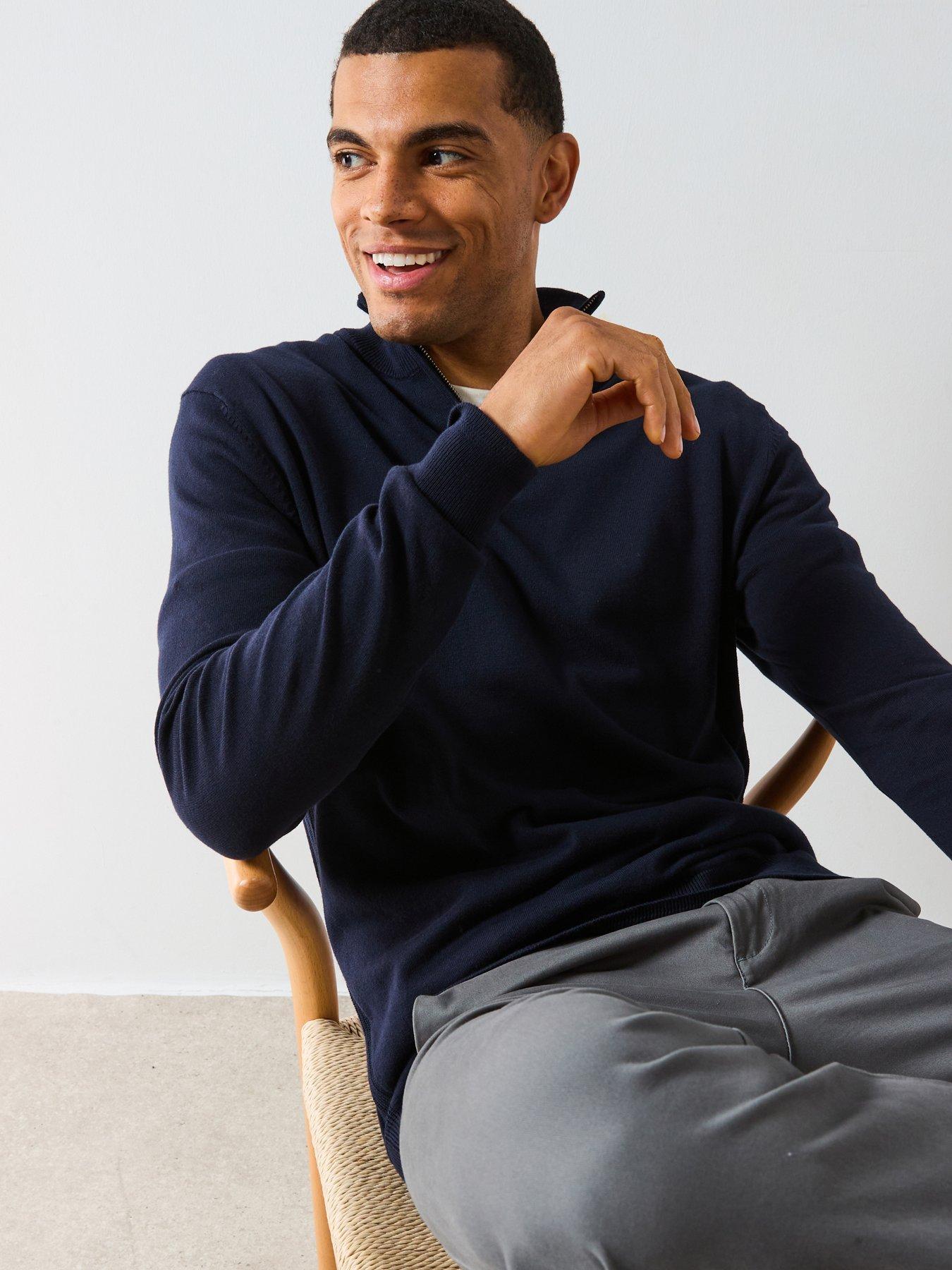 the-very-collection-cotton-rich-knitted-14-zip-jumper--navy