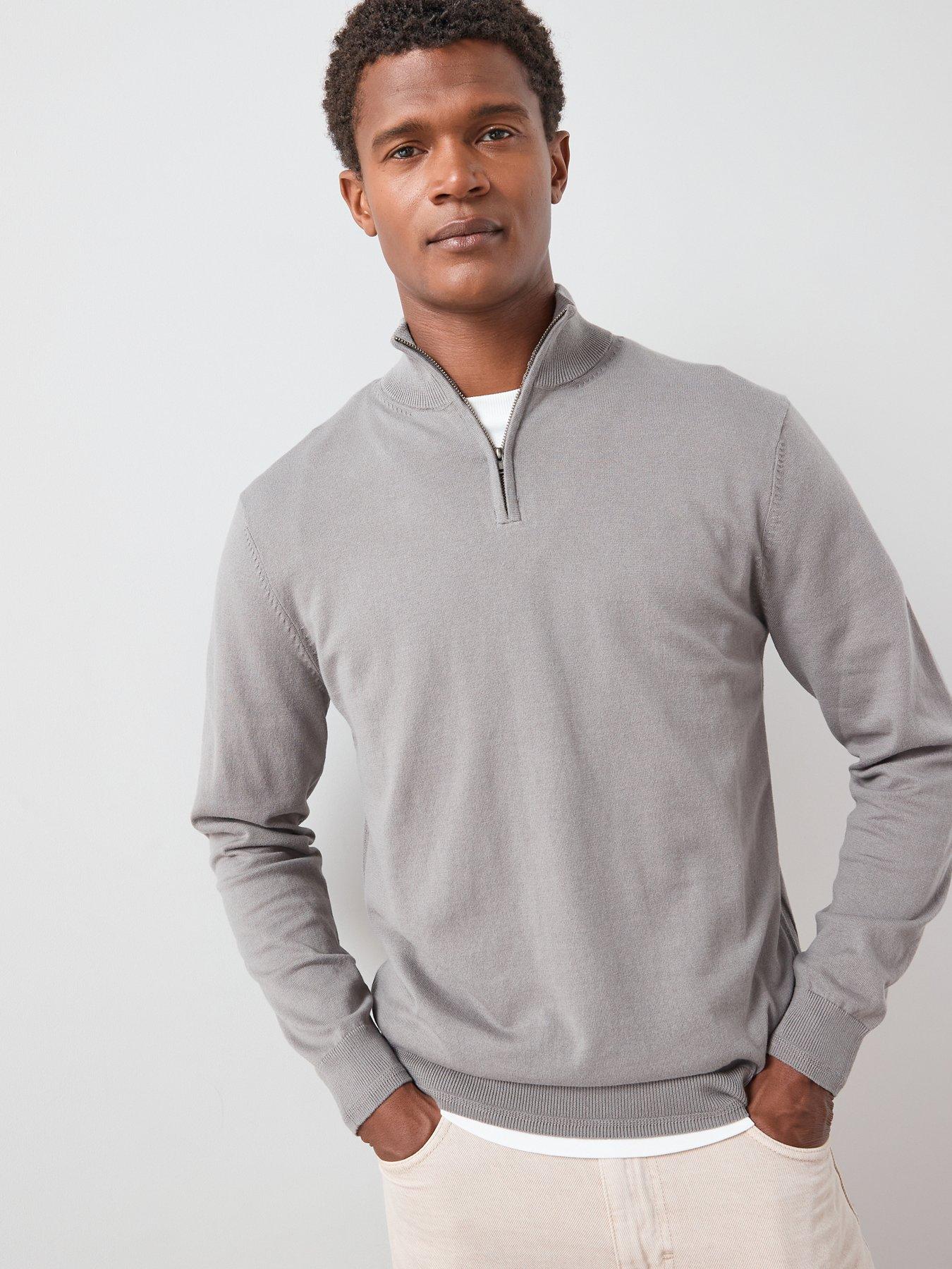 The Very Collection Cotton Rich Knitted 1/4 Zip Jumper - Charcoal