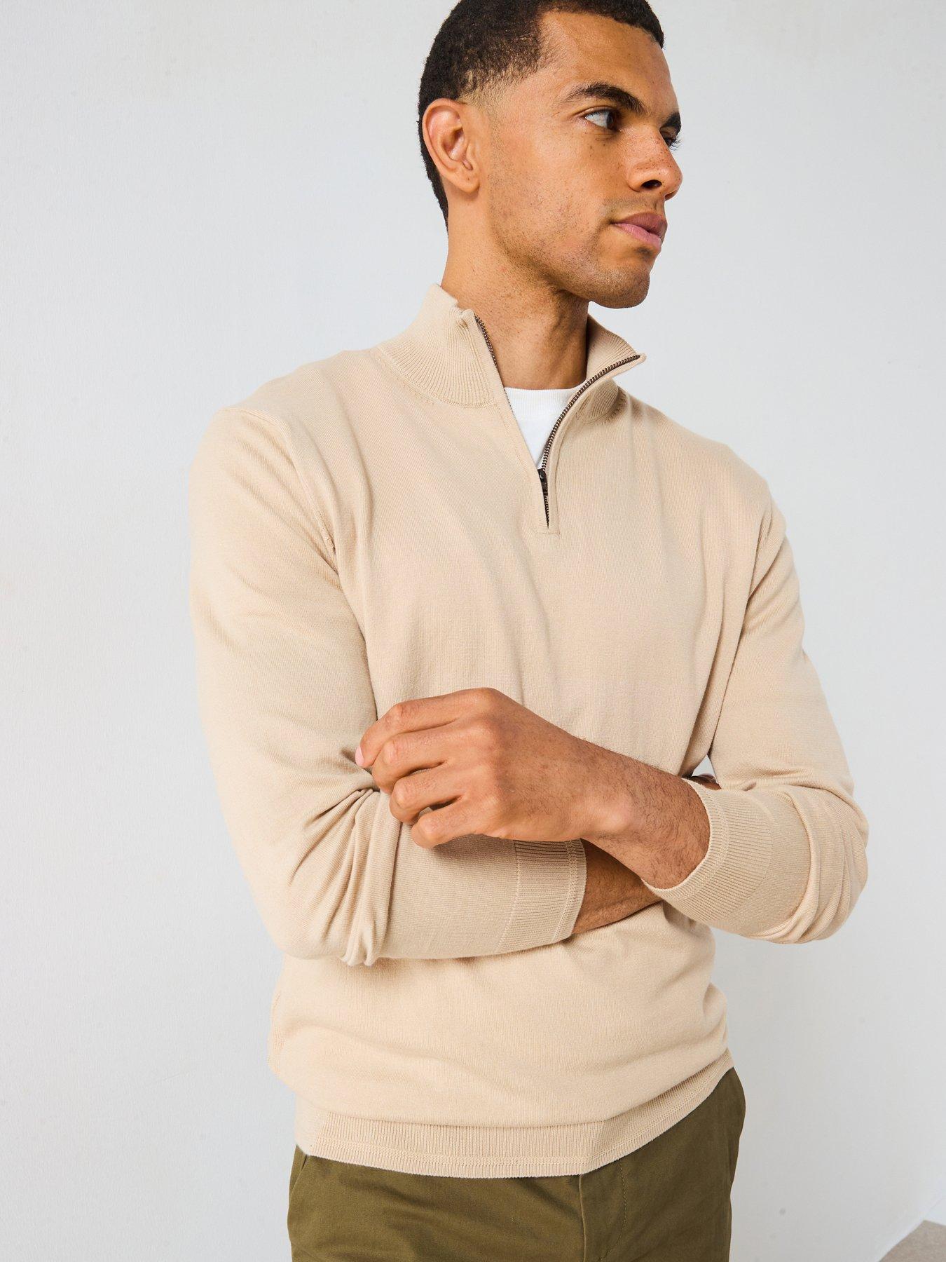 The Very Collection Cotton Rich Knitted 1/4 Zip Jumper - Stone