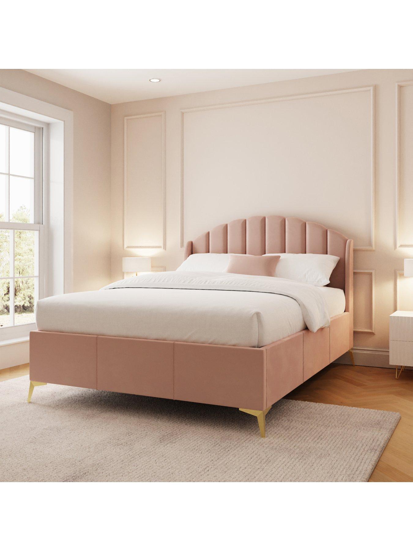 GFW Pettine End Lift Up Ottoman Storage Bed with Sleepycastle Mattress Options (Buy  &  SAVE!) - Blush Pink