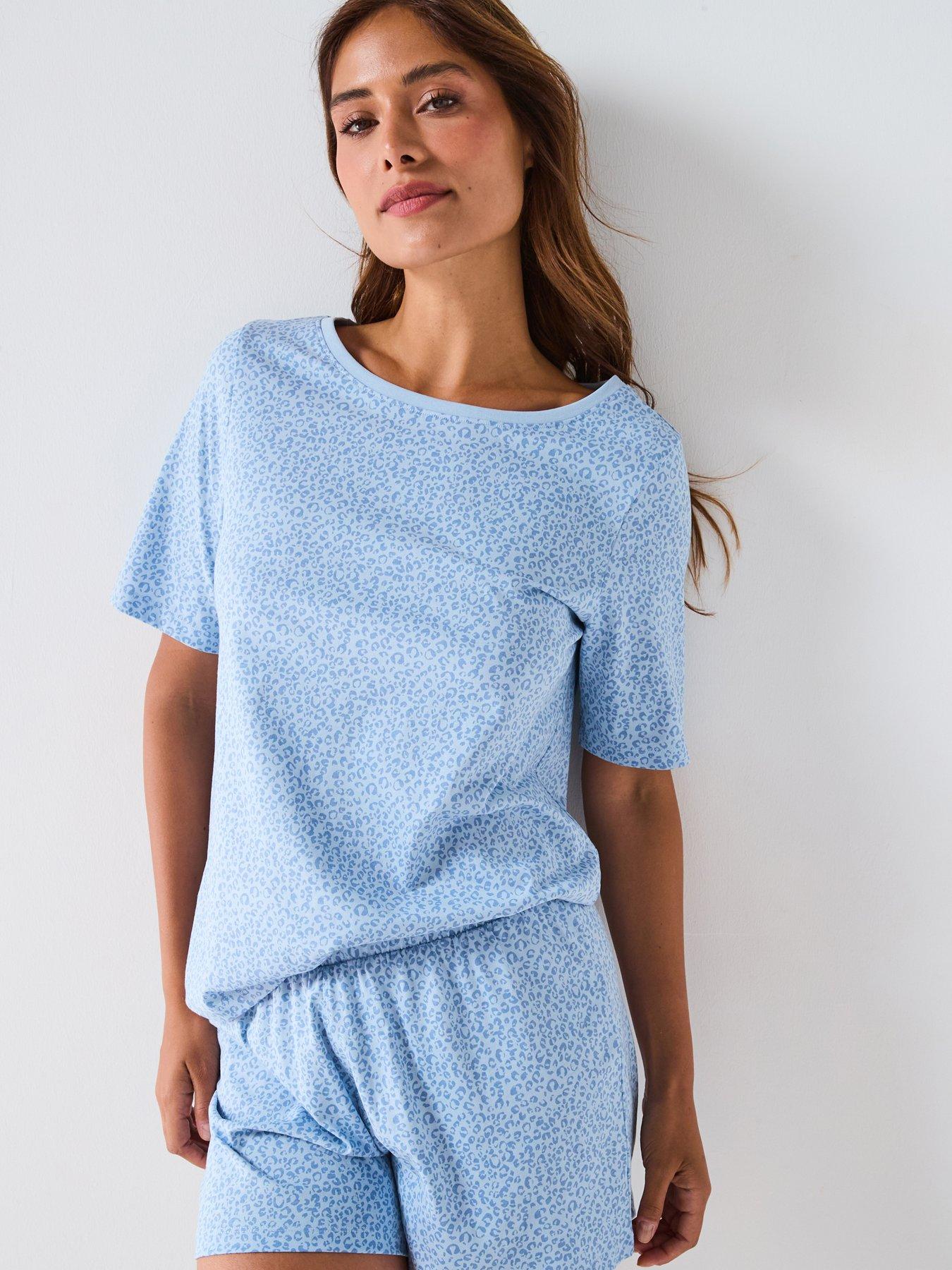 Everyday Leopard Print T-Shirt And Short Pyjama Set - Blue