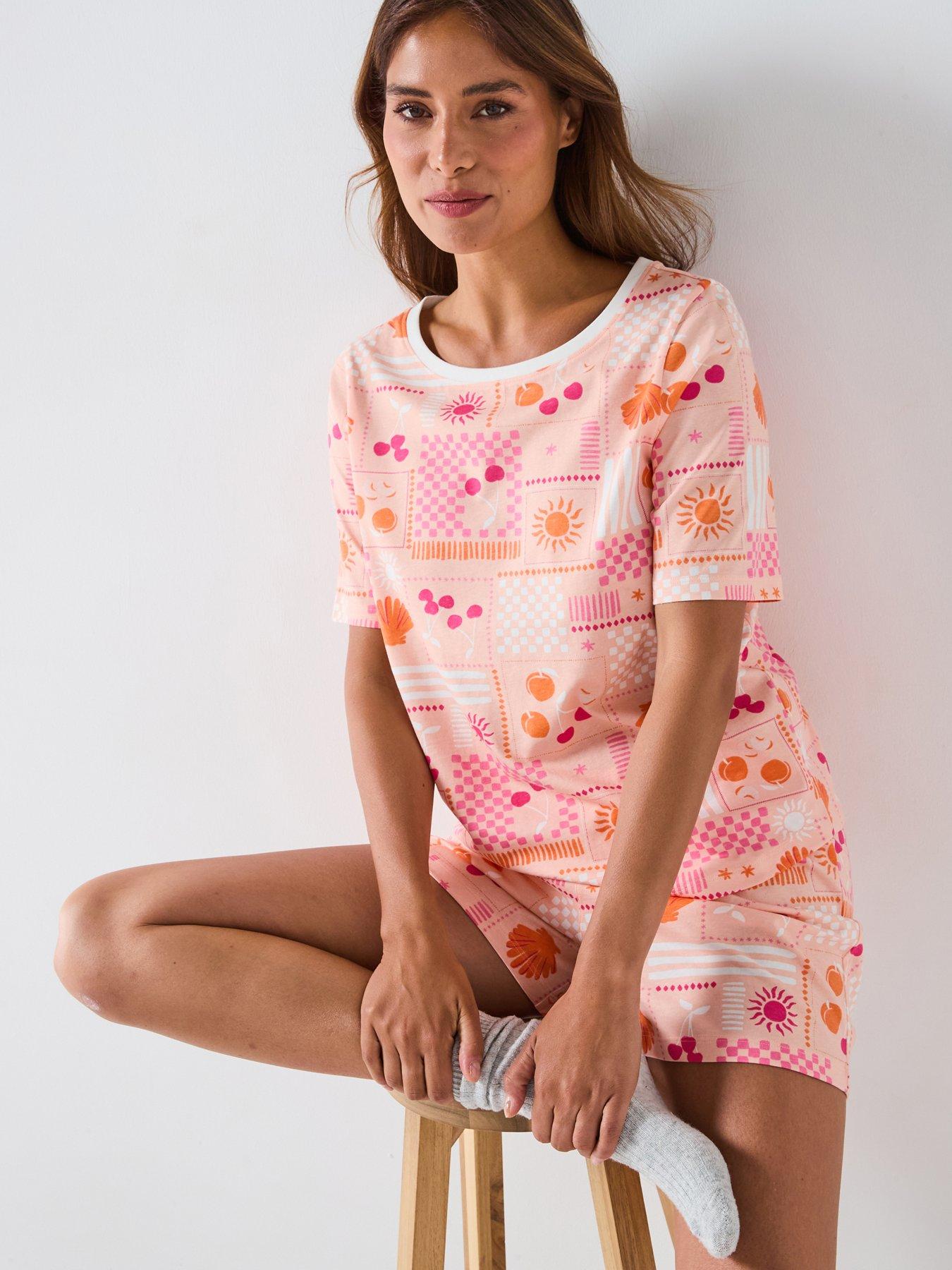 everyday-summer-print-short-sleeve-short-pyjama-set-orangefront