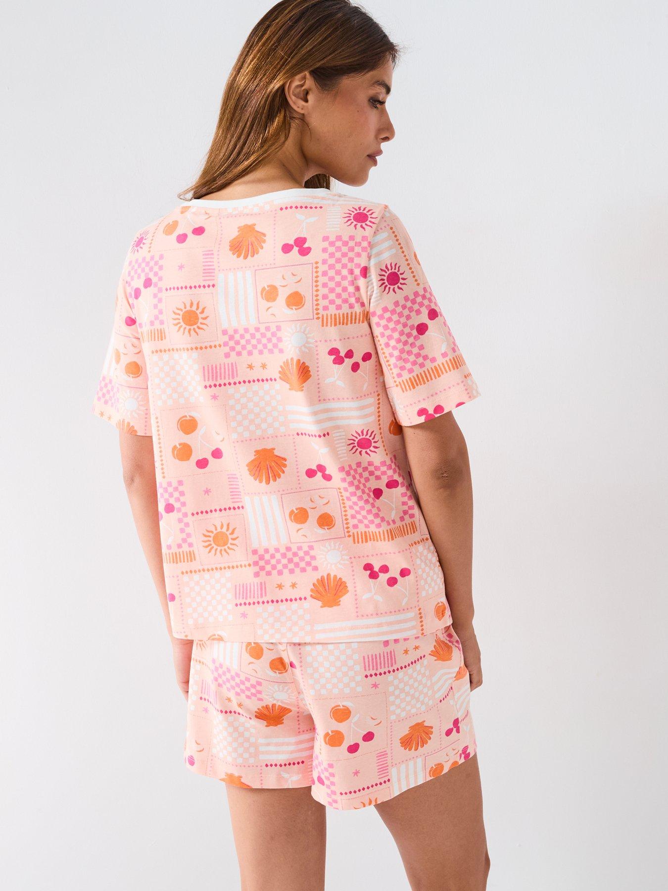 everyday-summer-print-short-sleeve-short-pyjama-set-orangestillFront