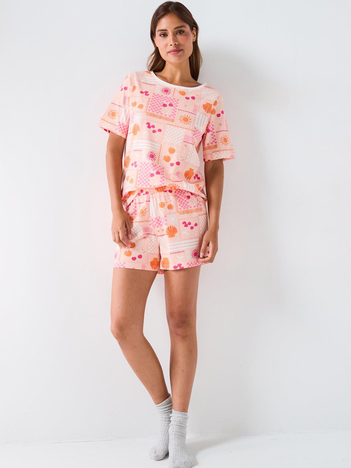 everyday-summer-print-short-sleeve-short-pyjama-set-orangeback