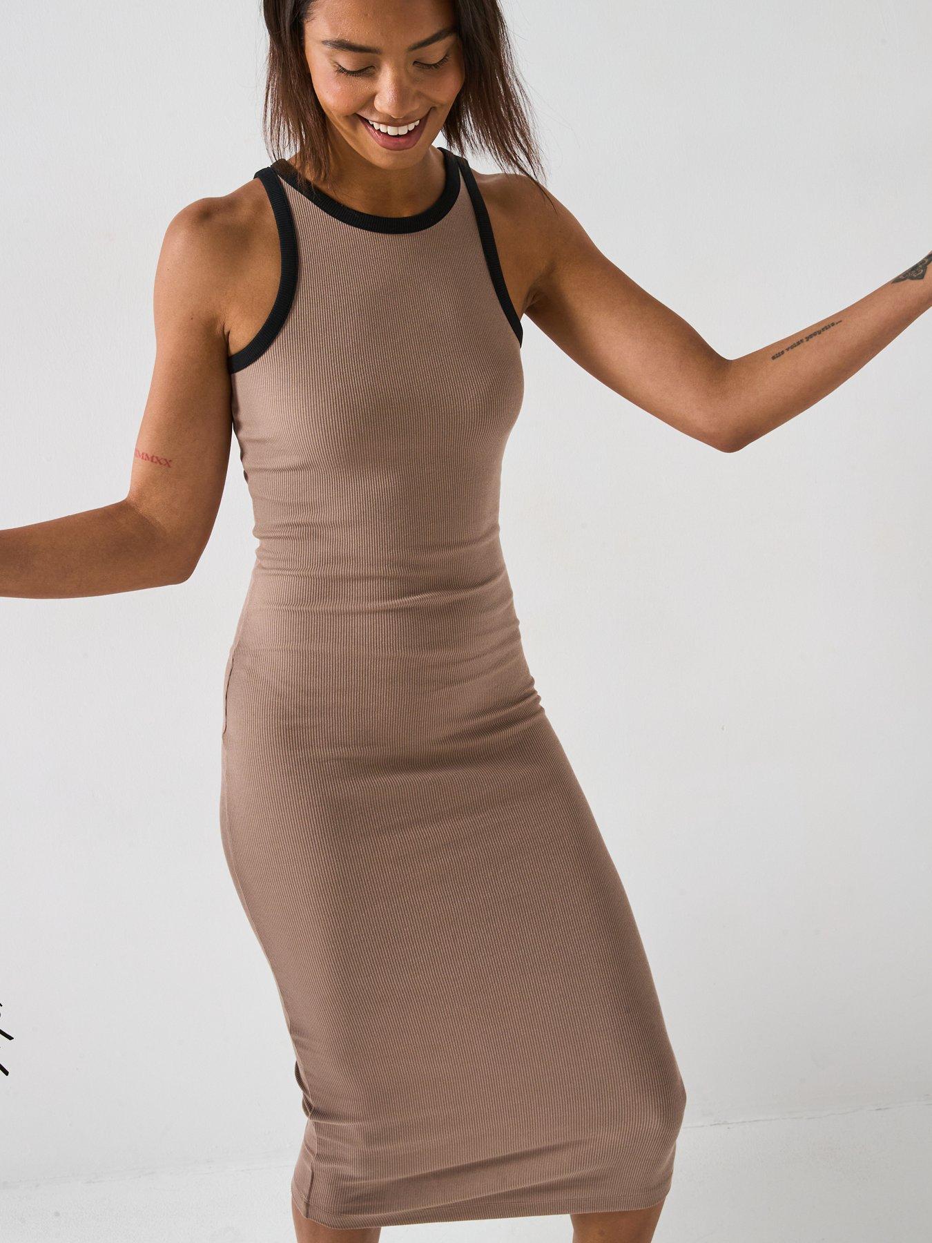 v-by-very-ribbed-midaxi-dress-with-contrast-trim-brownoutfit