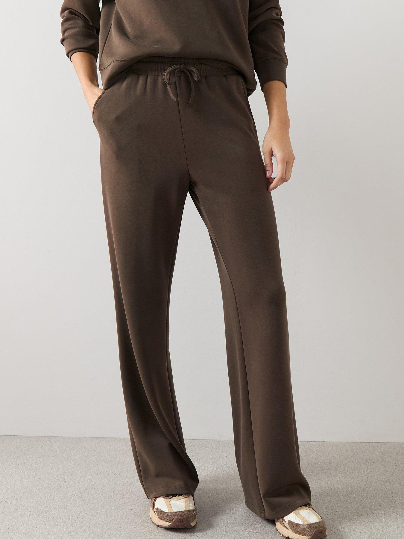 V by Very Modal Mix Wide Leg Joggers - Brown