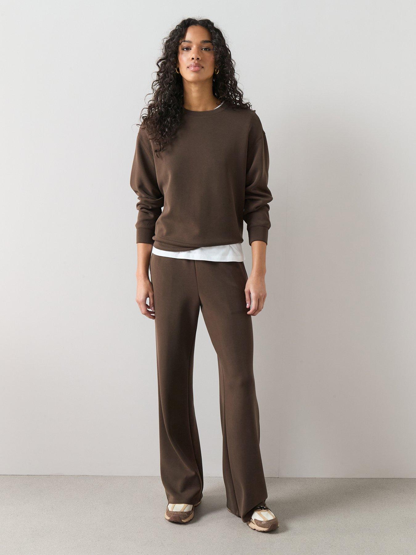 Image 6 of 6 of The Very Collection Modal Mix Wide Leg Joggers - Brown