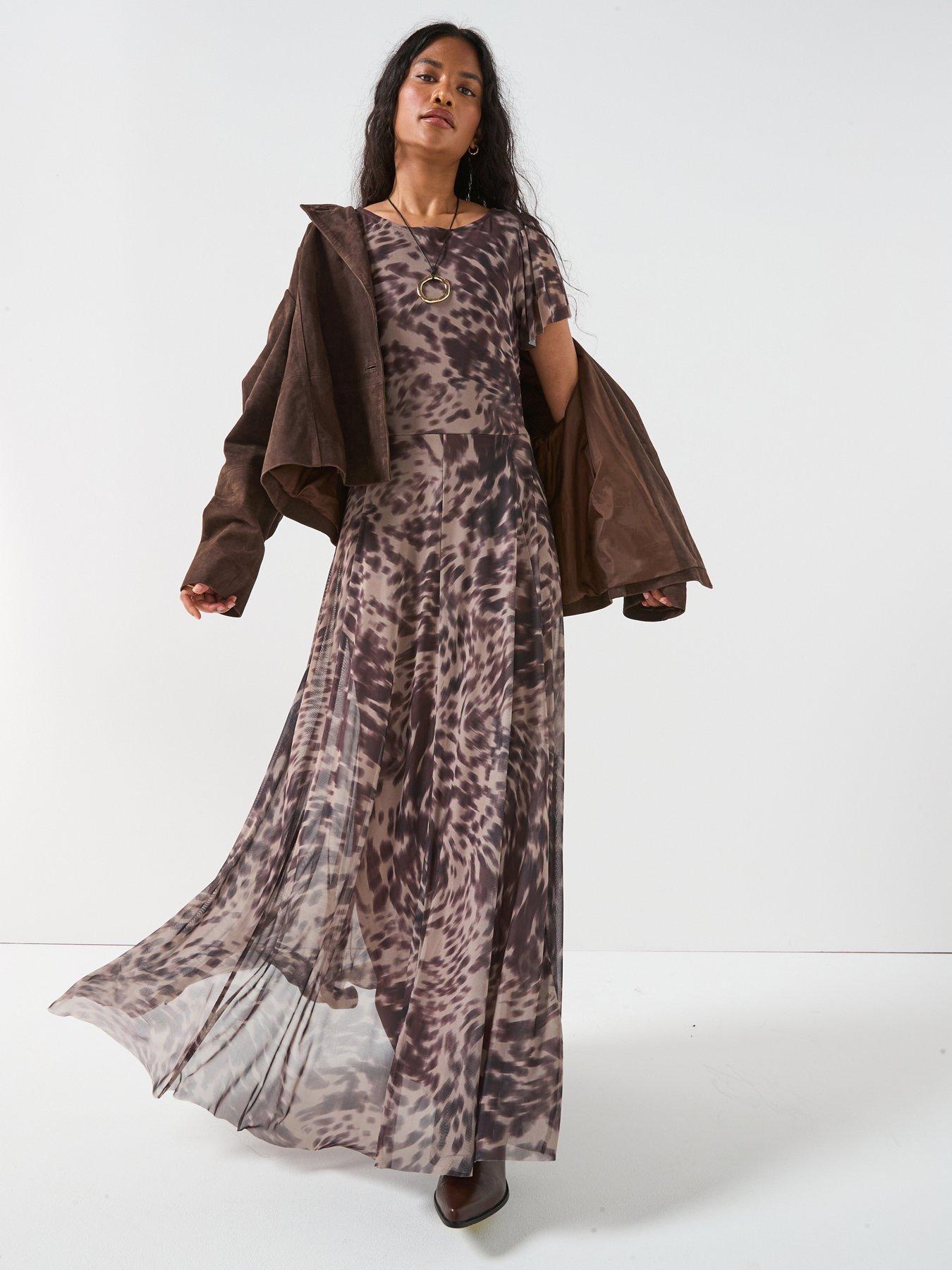 V by Very Frill Shoulder Flowing Dress - Print