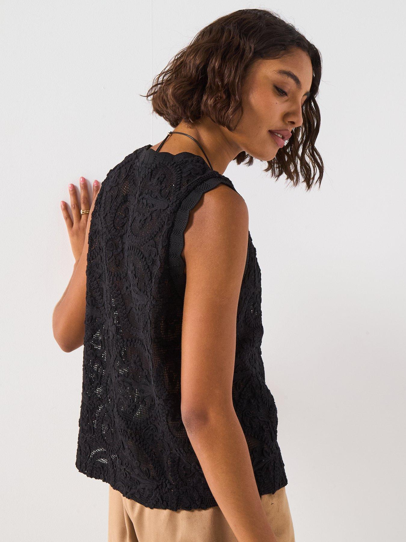 v-by-very-allover-crochet-vest-blackstillFront