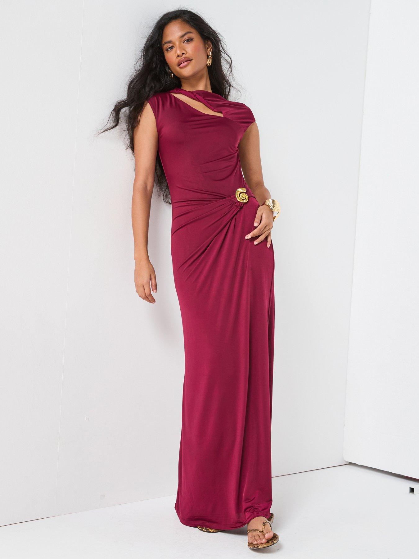 Image 1 of 6 of V by Very Cut Out Statement Maxi Dress - Burgundy