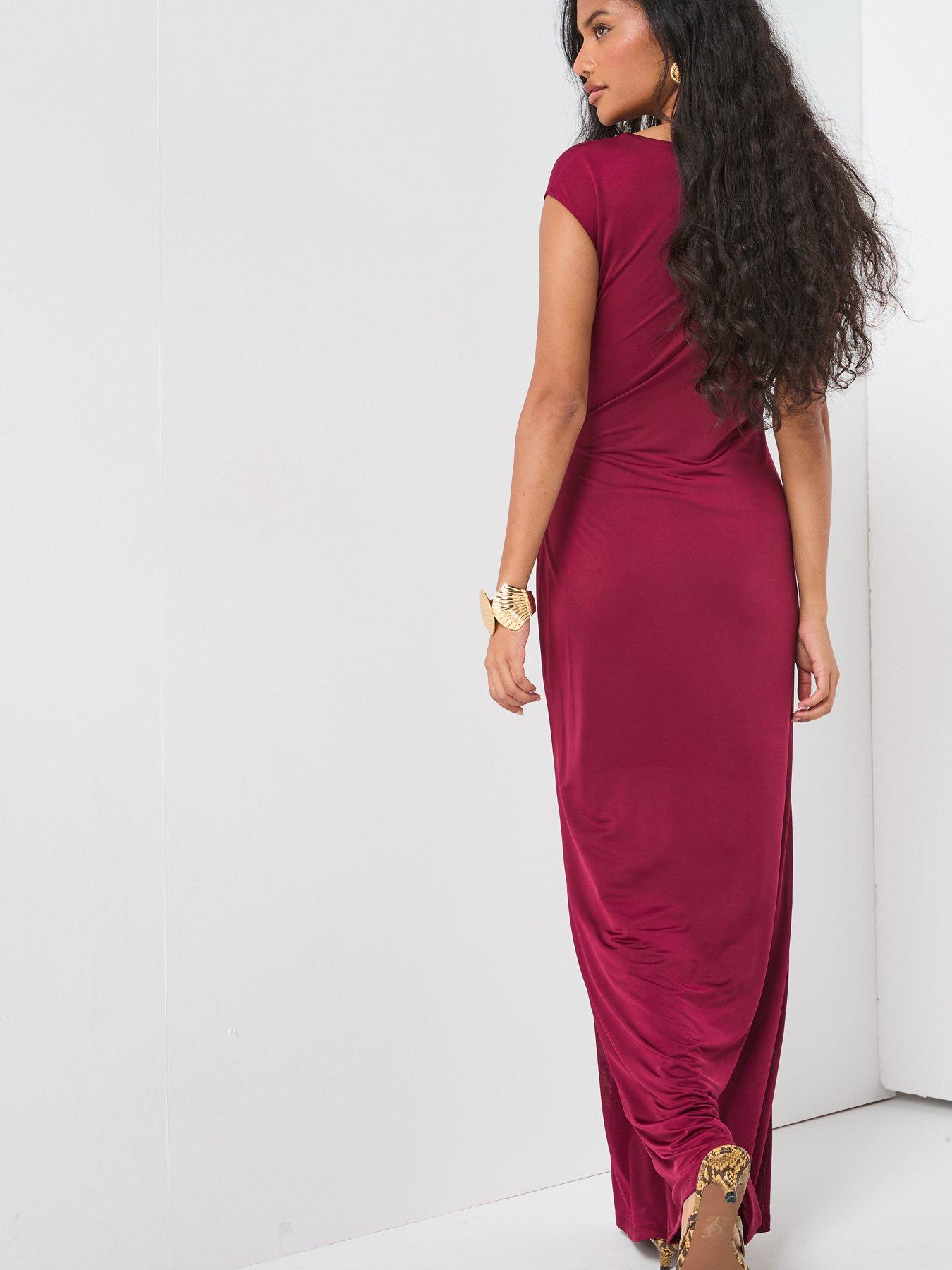 Image 2 of 6 of V by Very Cut Out Statement Maxi Dress - Burgundy