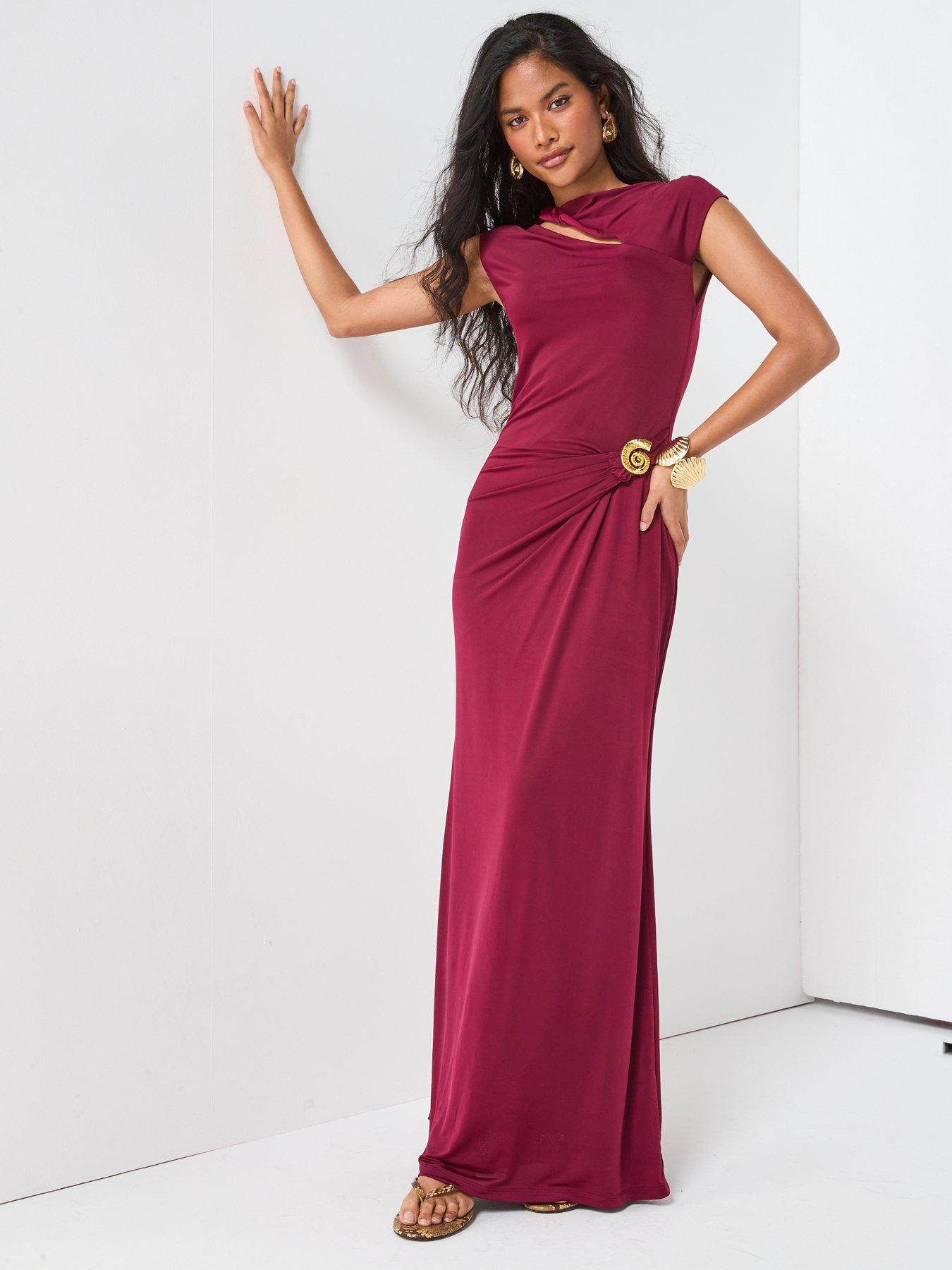 Image 3 of 6 of V by Very Cut Out Statement Maxi Dress - Burgundy